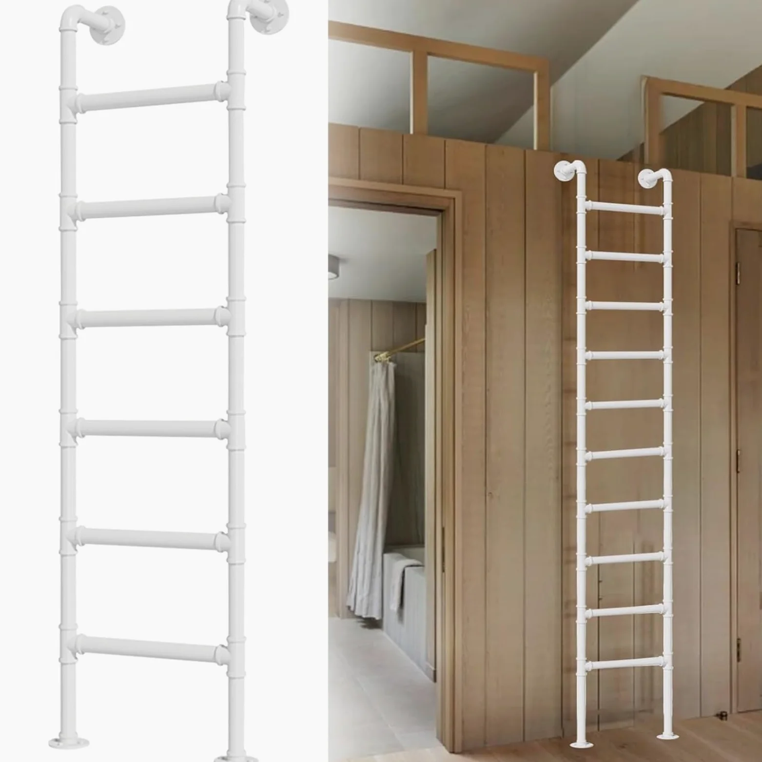 Scala a Parete per Appartamenti Domestici, Scala di Uscita per Finestra del Seminterrato Scala a Pioli in Metallo Bianco per Letto a Castello Soffitta Camper, Scale Dritte Multiuso a 3/4/5 Gradini(146