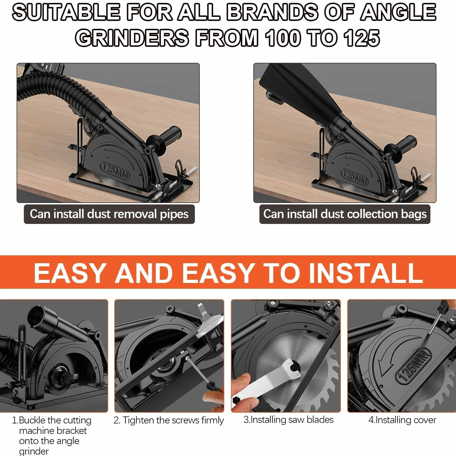 Kit de Soporte para Amoladora Angular 100-125 mm, Ángulo Ajustable, Profundidad de Corte 0-40 mm