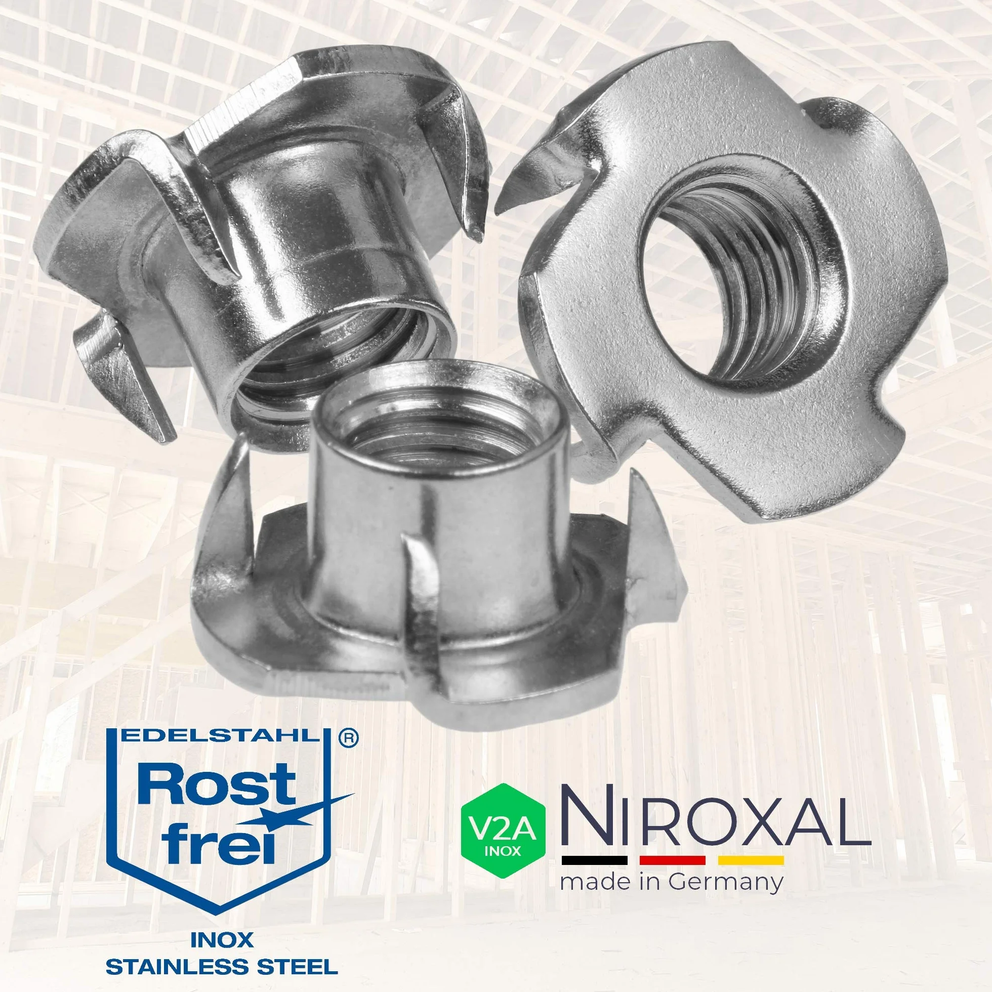 20 dadi ad impatto M12 in acciaio inox V2A con filettatura metrica per legno e plastica