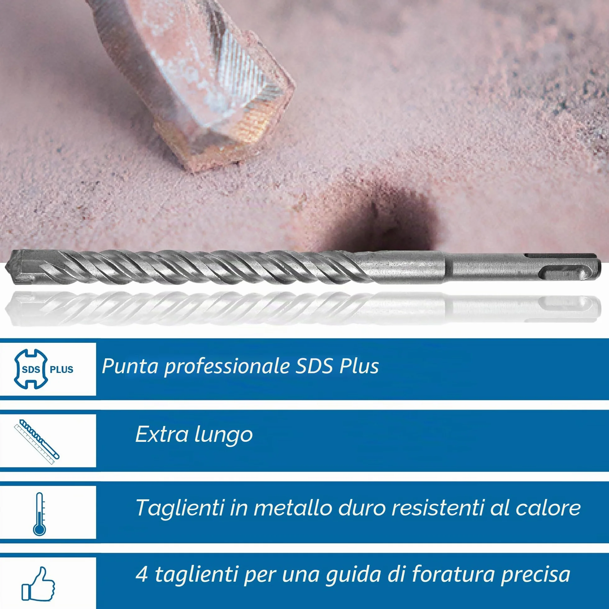 SDS Plus Set 3 Punte Trapano Pietra Ø 10-14-20 mm x 40 cm Muratura Calcestruzzo Metallo Duro