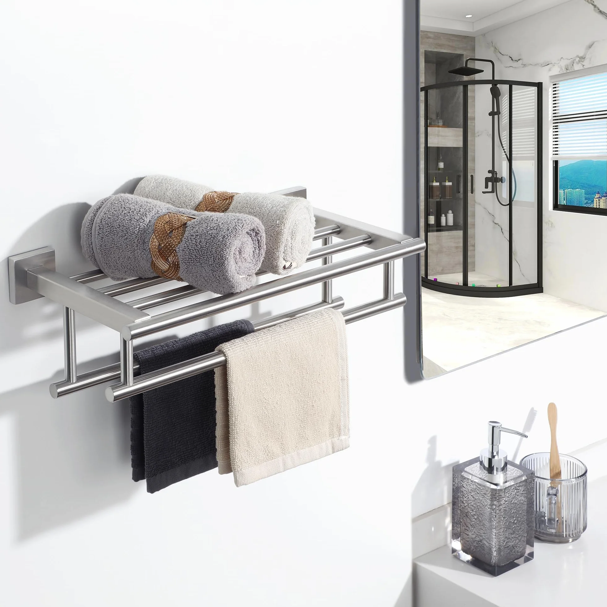 Sayayo Porta Asciugamani Bagno Doppio da Parete 40CM Acciaio Inossidabile SUS304 Grigio Argento