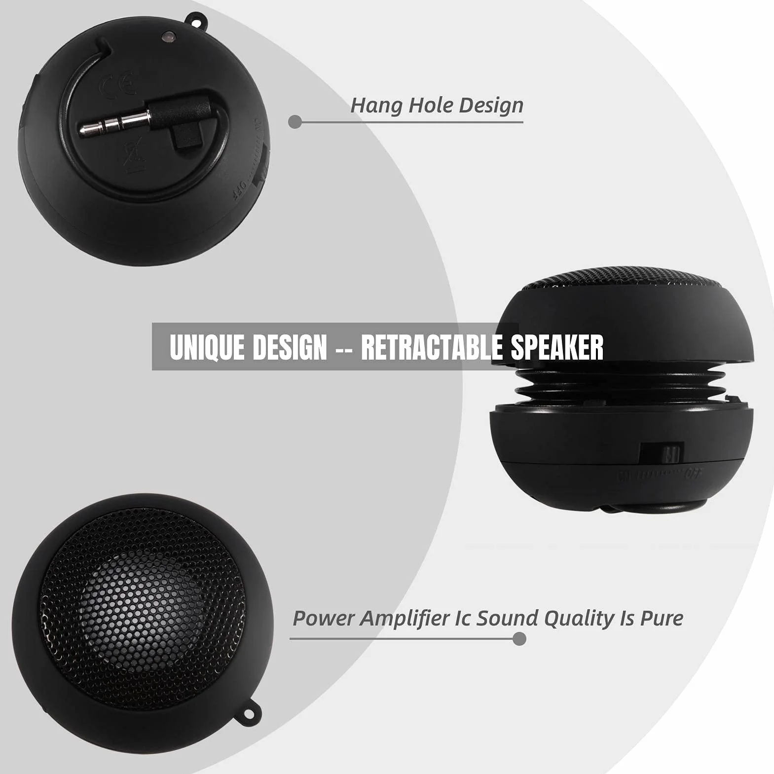 Mini altoparlante, portatile Speaker Senza Fili con jack da 3,5 mm Batteria incorporata da 180 mAH per telefono cellulare, telefono, PC, MP3, MP4, MP5 (nero)