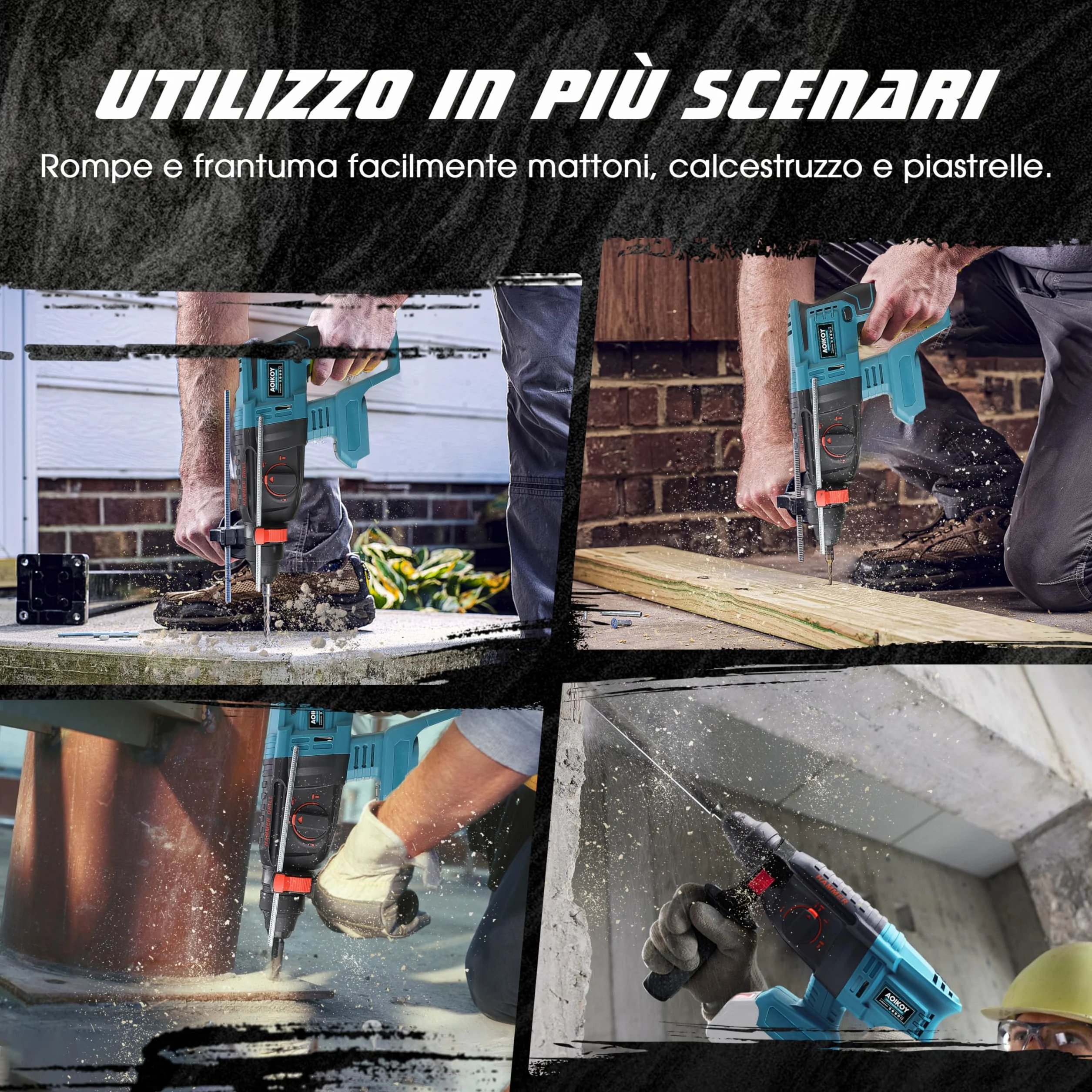Martello Demolitore Senza Fili 21V, Tassellatore a Batteria Senza Spazzole, 4000 BPM, 32 mm, Compatibile Makita