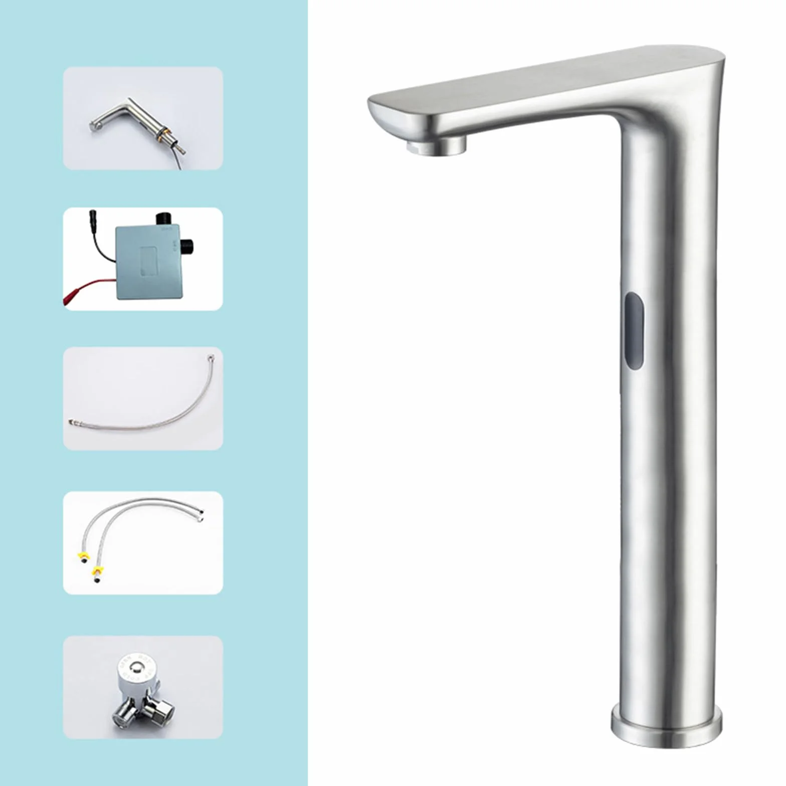 Rubinetto Sensore Bagno Spazzolato Miscelatore Lavabo Alto Automatico con Sensore a Infrarossi