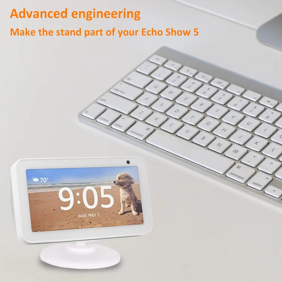 supporto regolabile per Echo Show 5, accessorio compatibile con Amazon Echo Show 5, attacco magnetico, girevole a 360 gradi, funzione di inclinazione, base antiscivolo, uscita 2019, bianco