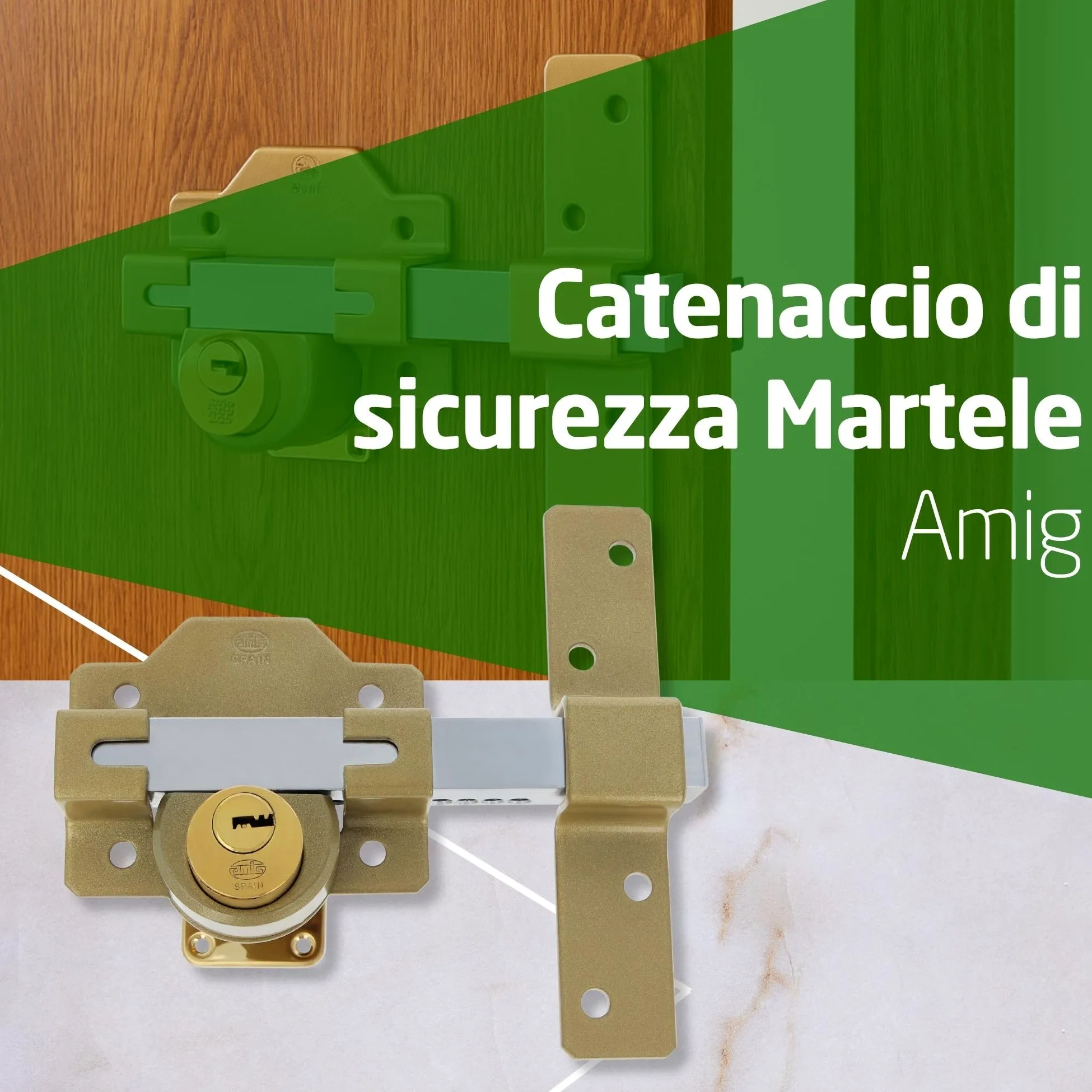 Amig - Catenaccio Porta di Sicurezza da Applicare con Cilindro Rotondo Interno ed Esterno Mod. 4 - Serratura con Chiave - 88 x 153 mm - Include 5 Chiavi a Punti - Acciaio Martellato