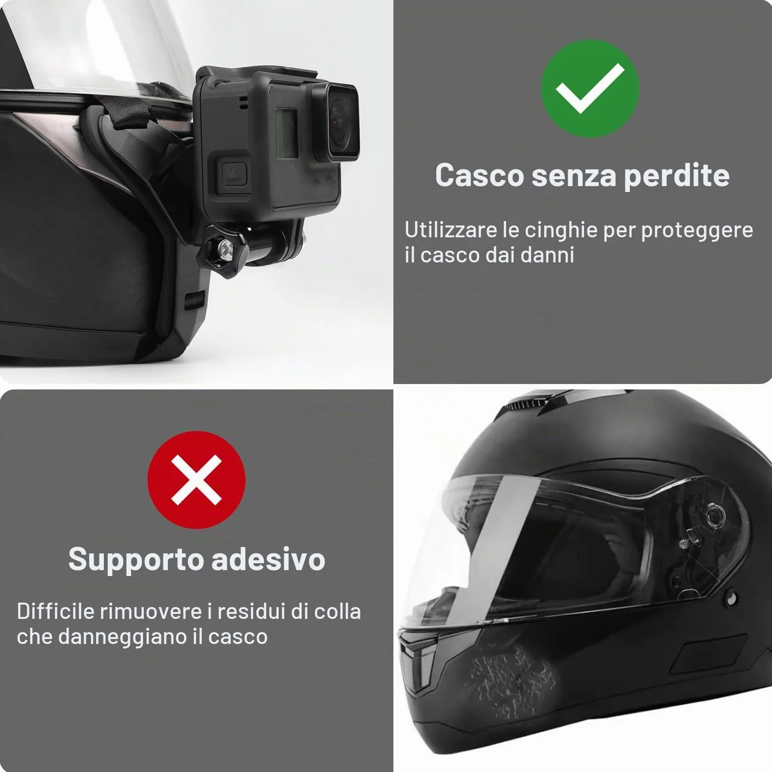Supporto per casco da moto Chin Mount nero Supporto di estensione con gancio a J, silicone antiscivolo per GoPro Hero 13/12/11/10/9/8/7/6/5, Osmo Action, Session, SJCAM