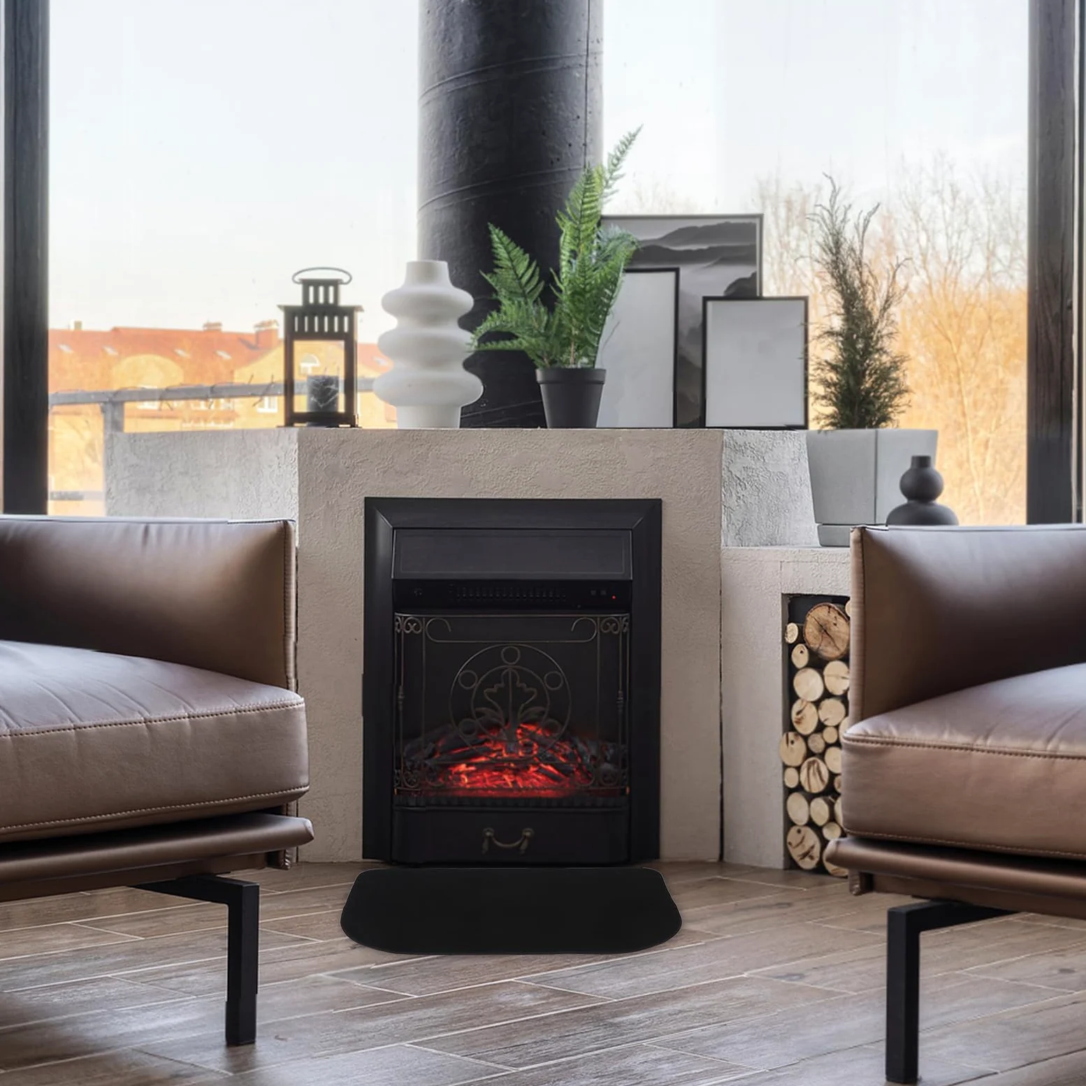 Levemolo Tappeto Ignifugo per Focolare a Forma di Mezza, Resistente al Calore, in Poliestere e Pvc, Protezione per Pavimenti Interni di Caminetti Moderni