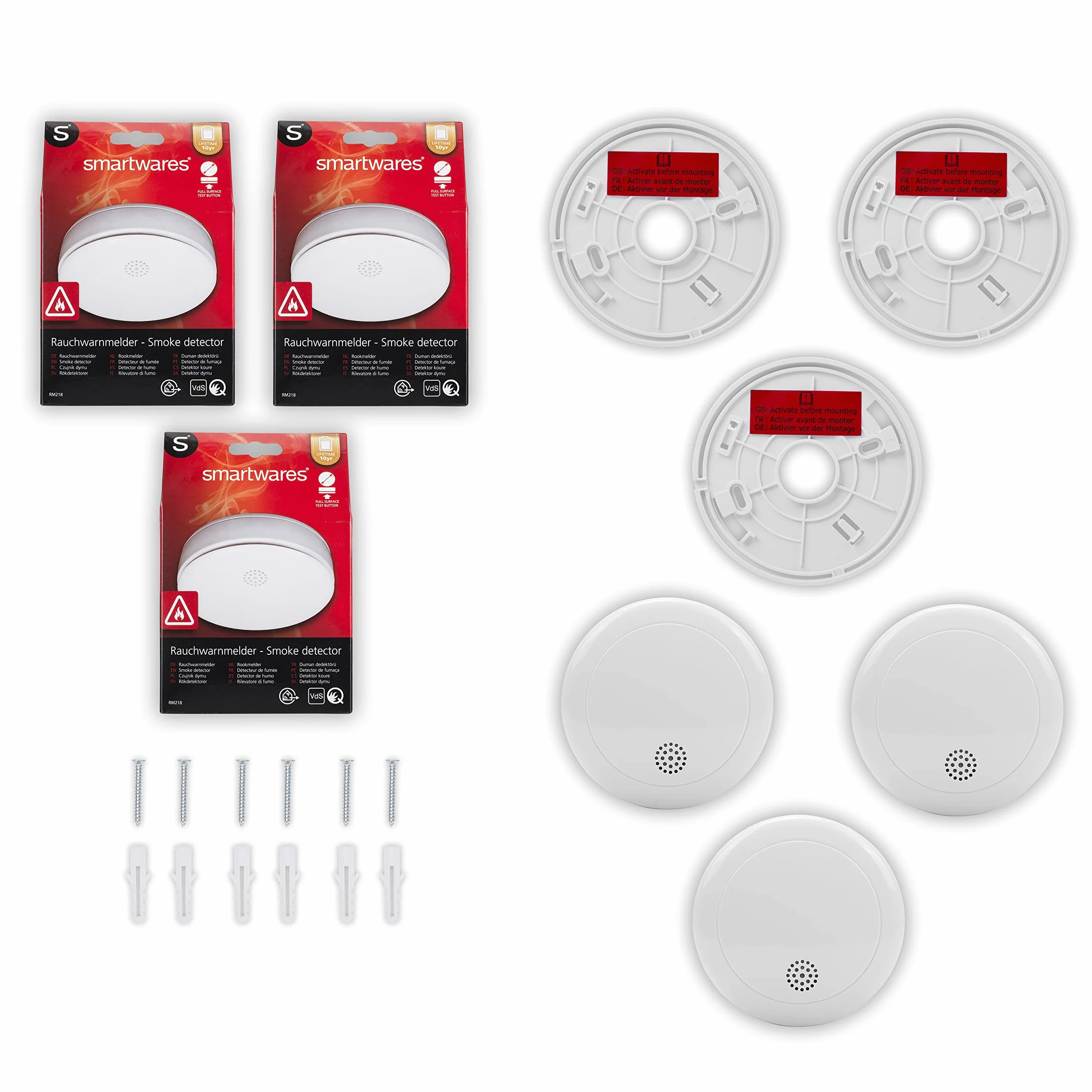 Smartwares 10.024.13 Rilevatore di Fumo con Batteria, Bianco, Set di 3 Pezzi