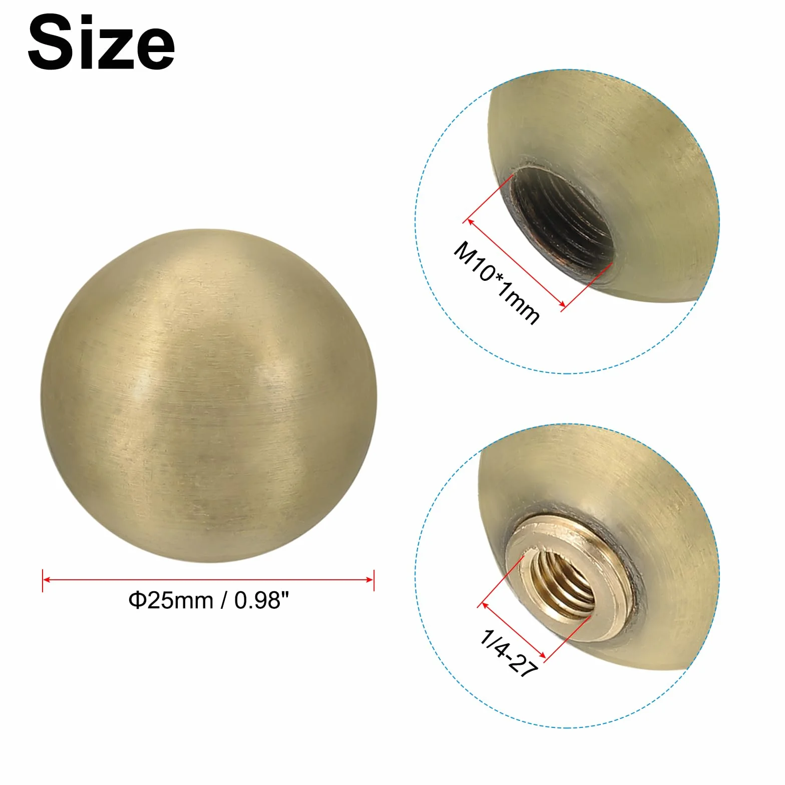PATIKIL 25mm Pomelli per Lampada a Sfera, Bronzo - Solido Ottone Vite Cappuccio Dadi con Adattatore Riduttore per Lampade