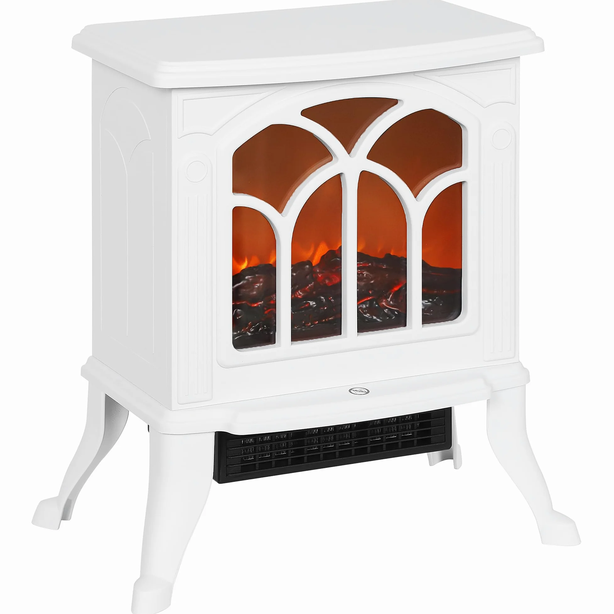 HOMCOM Camino elettrico su piedistallo 750/1500 W, falso camino decorativo con effetto fiamma LED, protezione contro il surriscaldamento, area di copertura 15-20 m², bianco