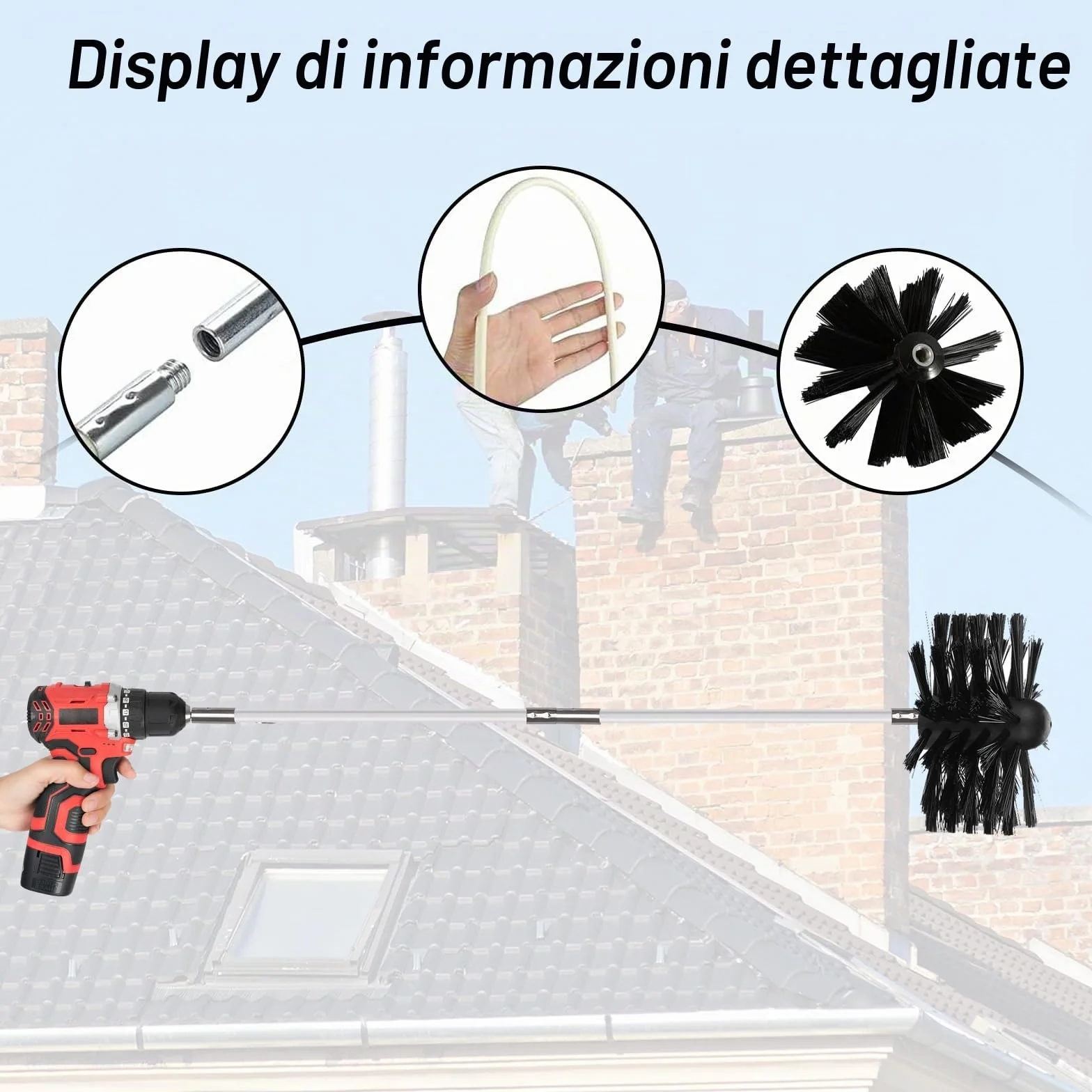 Nizirioo 12pcs Kit Di Spazzola Pulizia Camino, Spazzole Per Camino, Spazzola Per Canna Fumaria Spazzola Per La Pulizia Del Camino Con Aste Flessibili Testina Connettore Esagonale Pennello Lungo