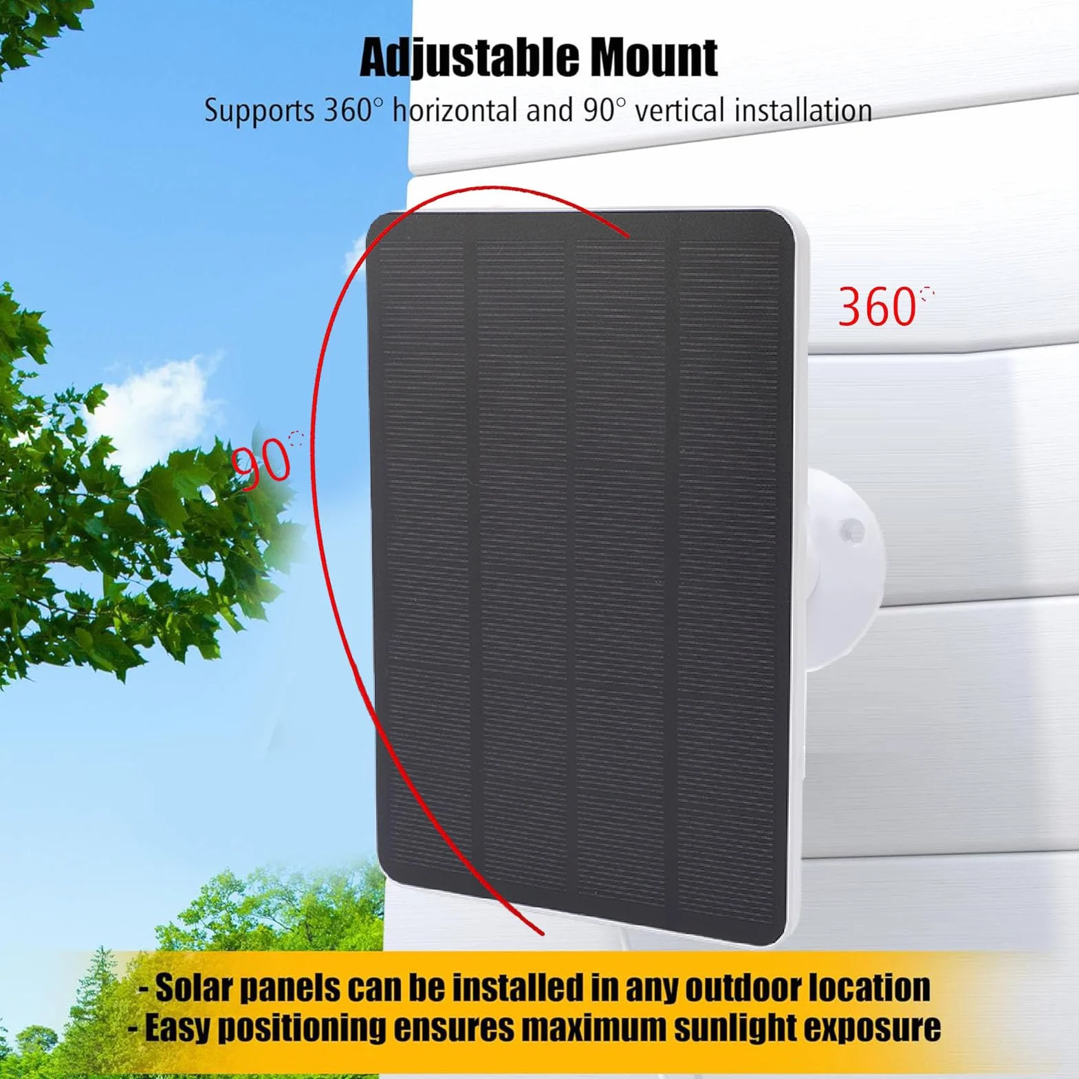Cosiki Pannello Solare per Campanello Ad Anello, Caricabatterie Solare da 2 Pezzi 10 W per Campanello Video Ad Anello con Staffa Regolabile a 360° e Cavo da 9,8 Piedi, Caricatore a Pannello,