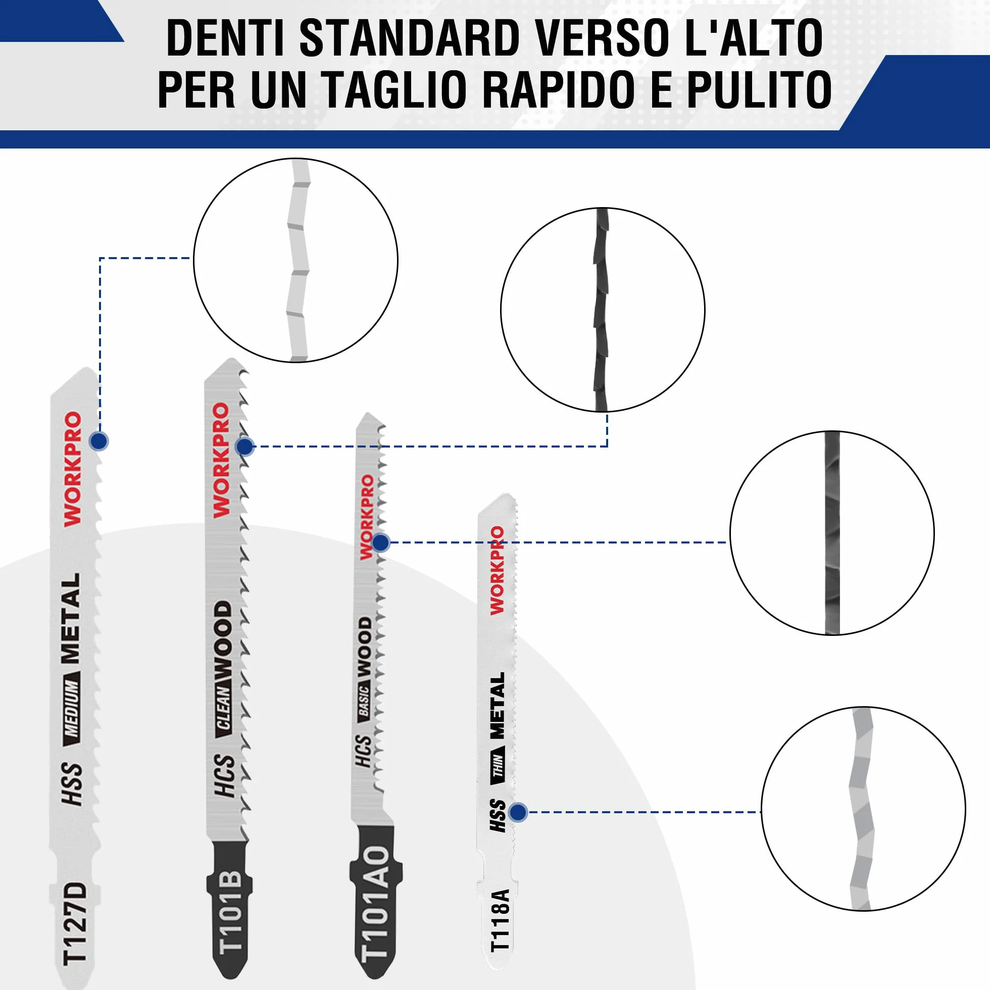 WORKPRO Set di Lame per Seghetto Alternativo 25 Pezzi per Taglio Legno e Metallo, Compatibile con Maggior Parte delle Marche