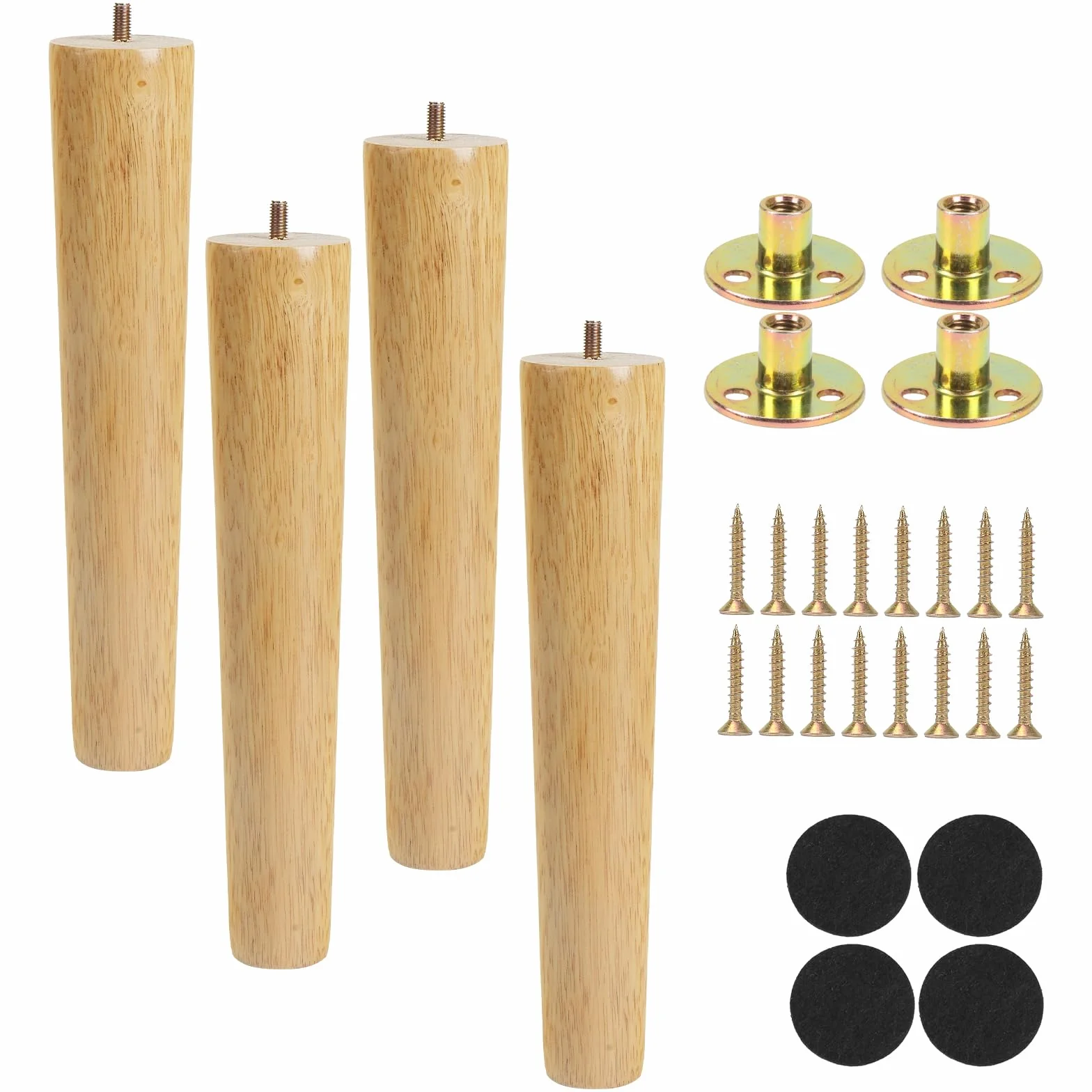 Gambe per Mobili Legno 30CM Piedini Ricambio per Mobile, Divano, Letto, Tavolo con Piastra di Montaggio e Viti - 4 Pezzi