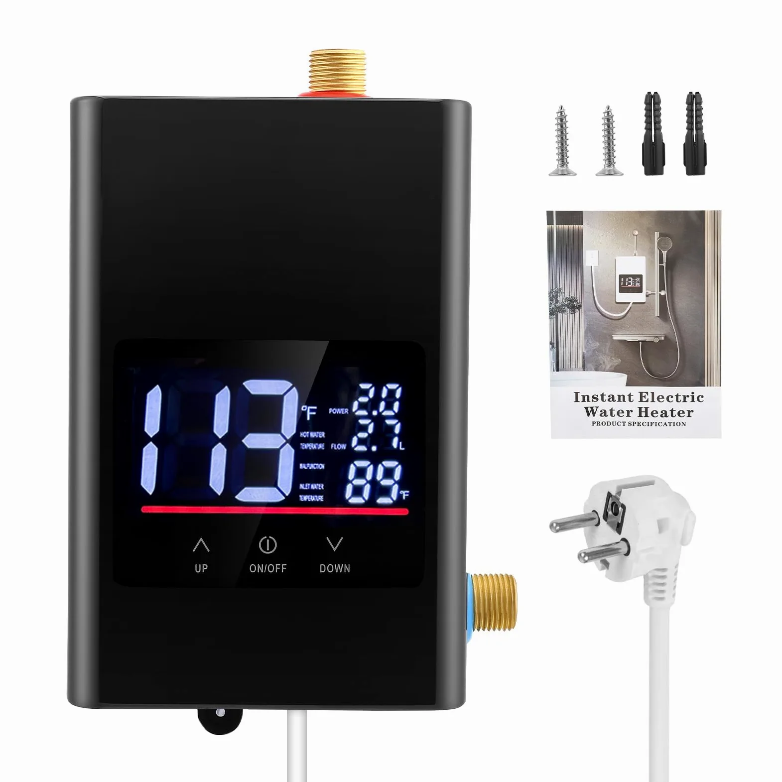 Scaldacqua istantanea da cucina 6000 W 220 V compatto scaldabagno piccolo con touch + remote, display LED IPX4 – Mini scaldabagno per lavello, bagno e camper, scaldabagno elettrico istantaneamente hei