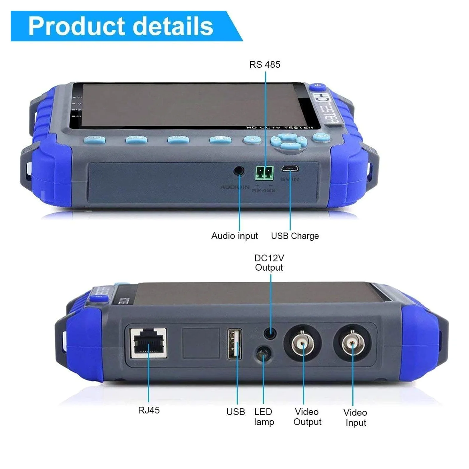 Tester CCTV 4 in 1 da 5 pollici, tester for videosorveglianza AHD TVI CVI Supporta 8MP, tester CCTV portatile for telecamera con uscita DC12V