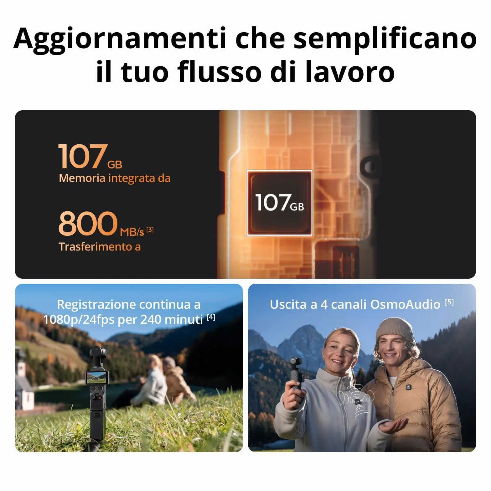 DJI Osmo Pocket 4 Combo Standard, fotocamera stabilizzata tascabile per vlog, CMOS da 1″ e 4K/240fps, stabilizzazione a tre assi, 107 GB di memoria integrata (Standard Combo)
