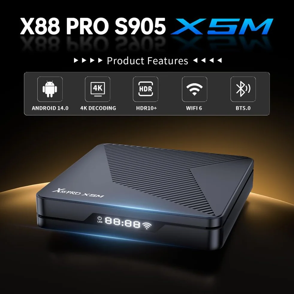 CHROX Android 14.0 TV Box, X88 PRO X5M Smart TV Box S905X5M CPU Quad-Core 4K/1000M LAN/USB 3.0/H.265/WiFi 2.4G/5G BT 4.1 Android Box Player,4gb+64gb