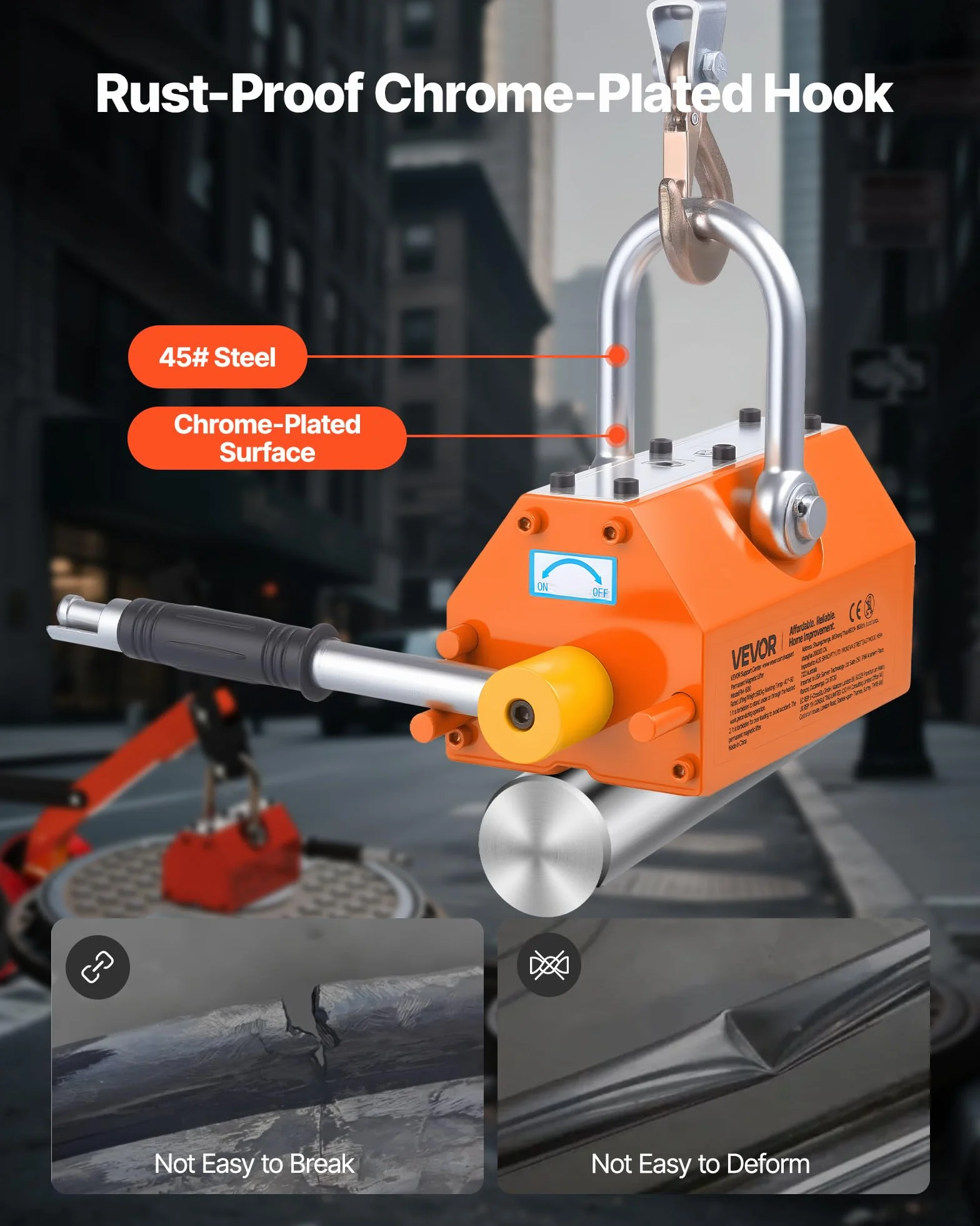 VEVOR Sollevatore Magnetico per Lastre 600 kg Neodimio N42 Pieghevole Carrello Acciaio 2 Ruote