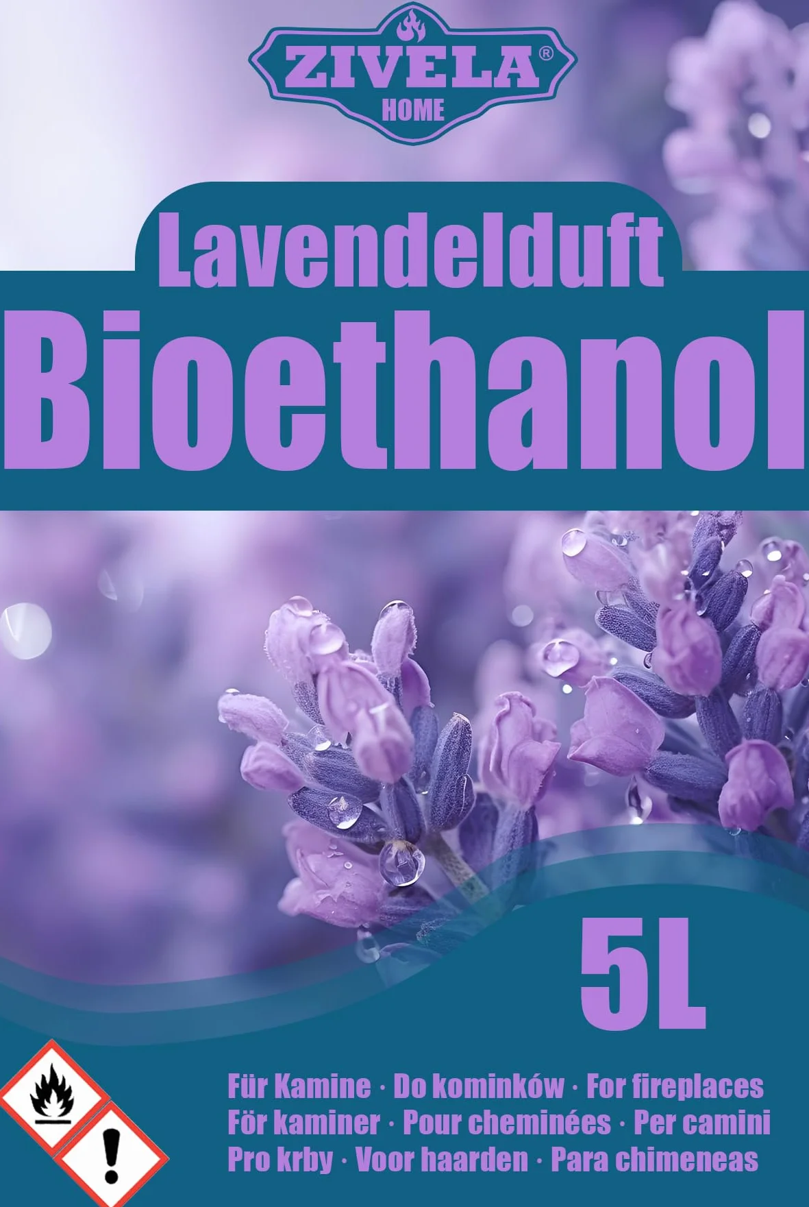 Bioetanolo 96,6% 15 l, profumo di lavanda di alcool biologico 96,6% 15 l, bioetanolo per camino, caminetto, camino a bioetanolo, profumo di lavanda, combustione pulita, senza fumo, fiamma vivida e