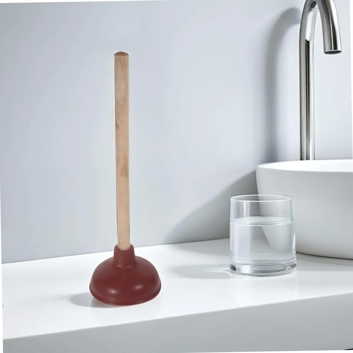 POPETPOP Sturalavandini per WC da Bagno, 4 Pezzi, Legno e Gomma | Rosso, Forte Aspirazione, Design Heavy Duty, per Wc e Scarichi, Uso Semplice