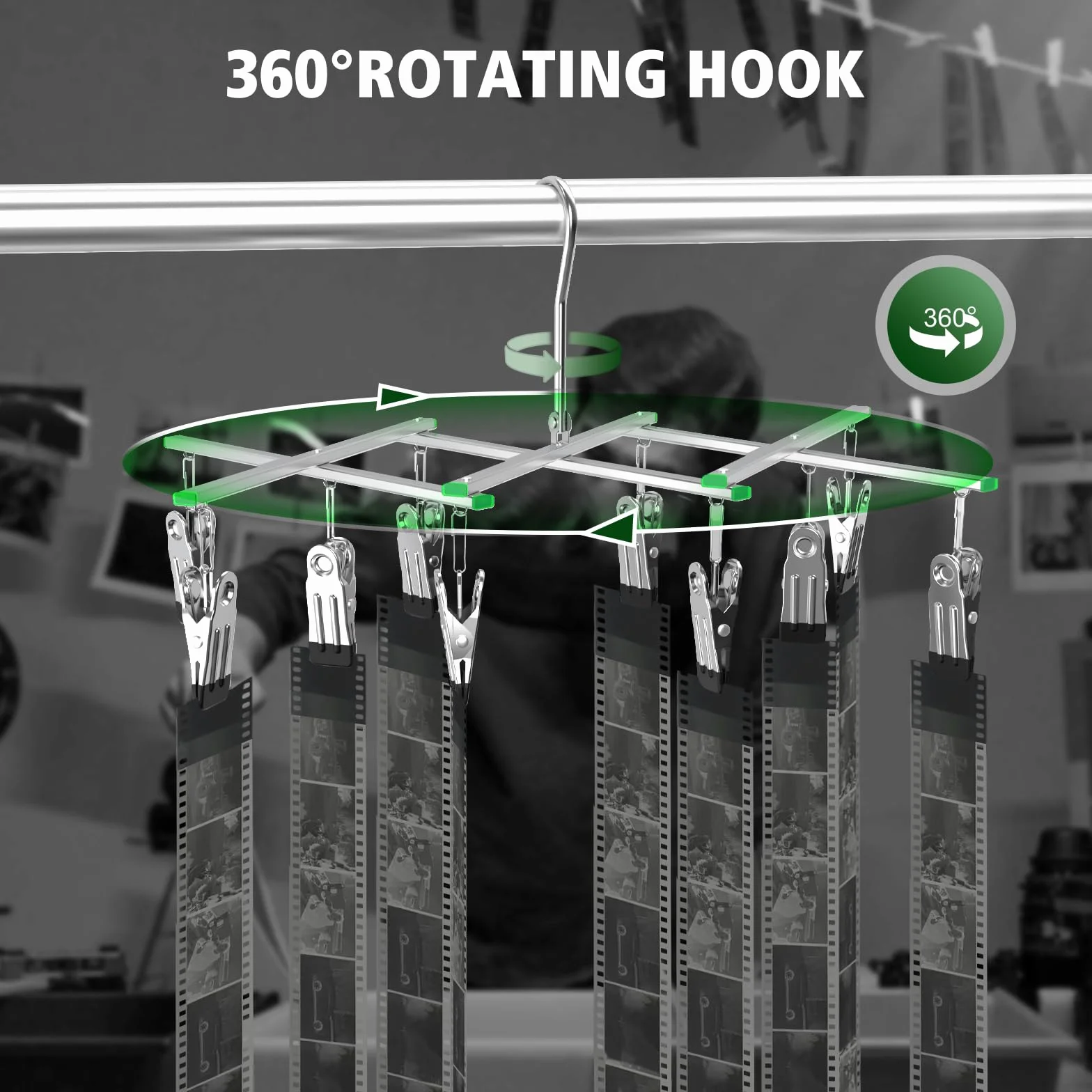 Darkroom Film Negative Drying Hanging Rack Frame Foldable Hanger Windproof 10 Clips for 35mm 120 4x5'' Film