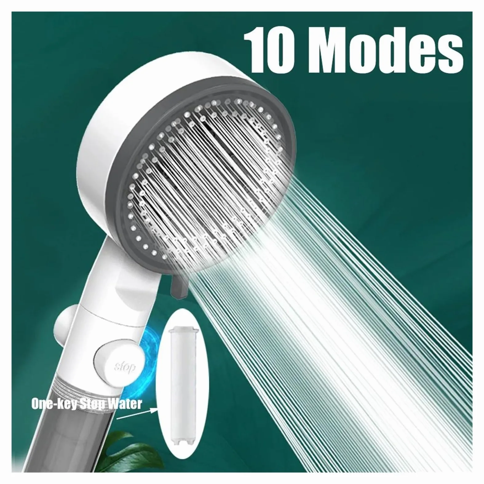 Soffione doccia filtrato con 10 modalità di spruzzo, soffione doccia portatile ad alta pressione, risparmio idrico, resistenza alle cadute, ugello per doccia da bagno(Black Shower head)