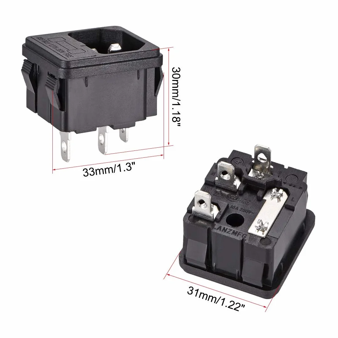 N/A C14 - Adattatore di Presa di Montaggio su Pannello AC 250 V, 10 A, 3 Pin, Presa IEC Dritta, 1 Pezzo