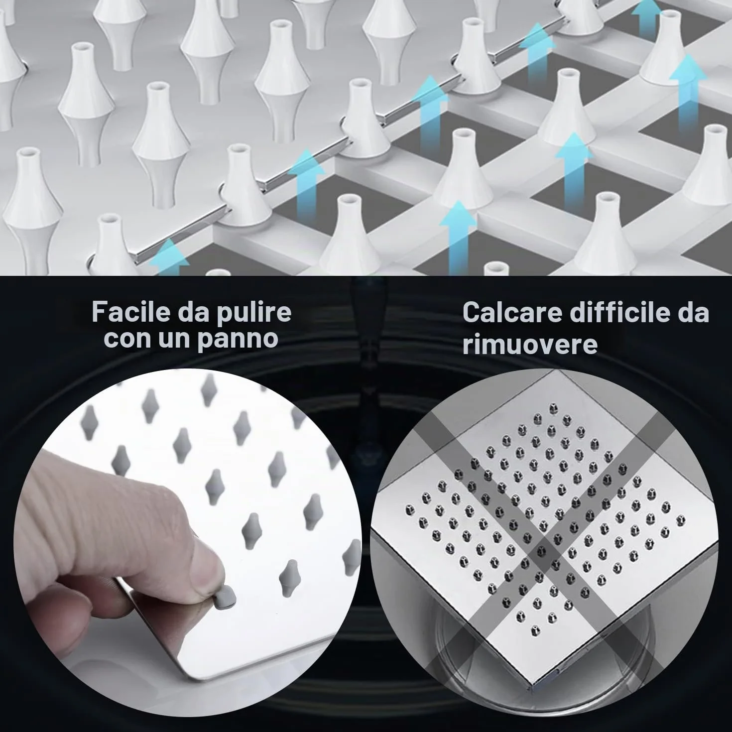 JOHO Soffione Doccia da Parete in Acciaio Inox 304 40x40 cm Quadrato con Ugelli Antiicalcare