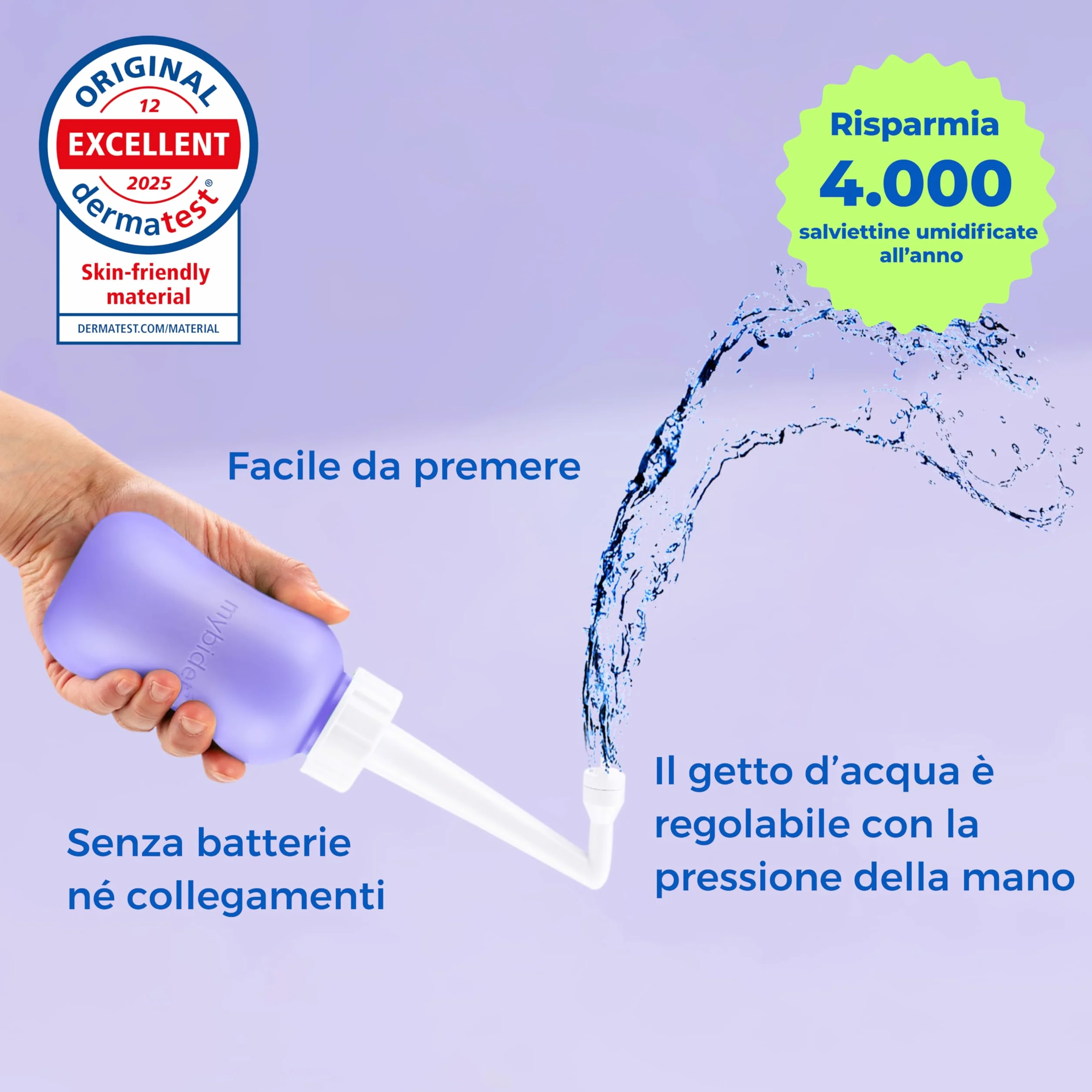 Doccia Intima 3.0 Po con Borsa da Viaggio e Coperchio, Facile da Premere, per Gravidanza, Puerperio, Glutei Doloranti, Bidet o Doccia Popo, Materiali Ecologici e BPA-free, Viola