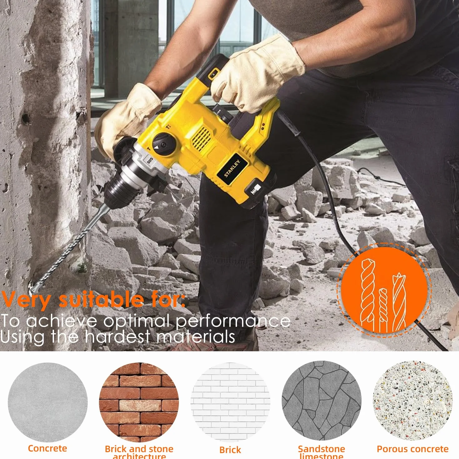 Punte per trapano SDS 6x160 mm, punte per pietra da 6mm, foratura calcestruzzo cemento mattoni