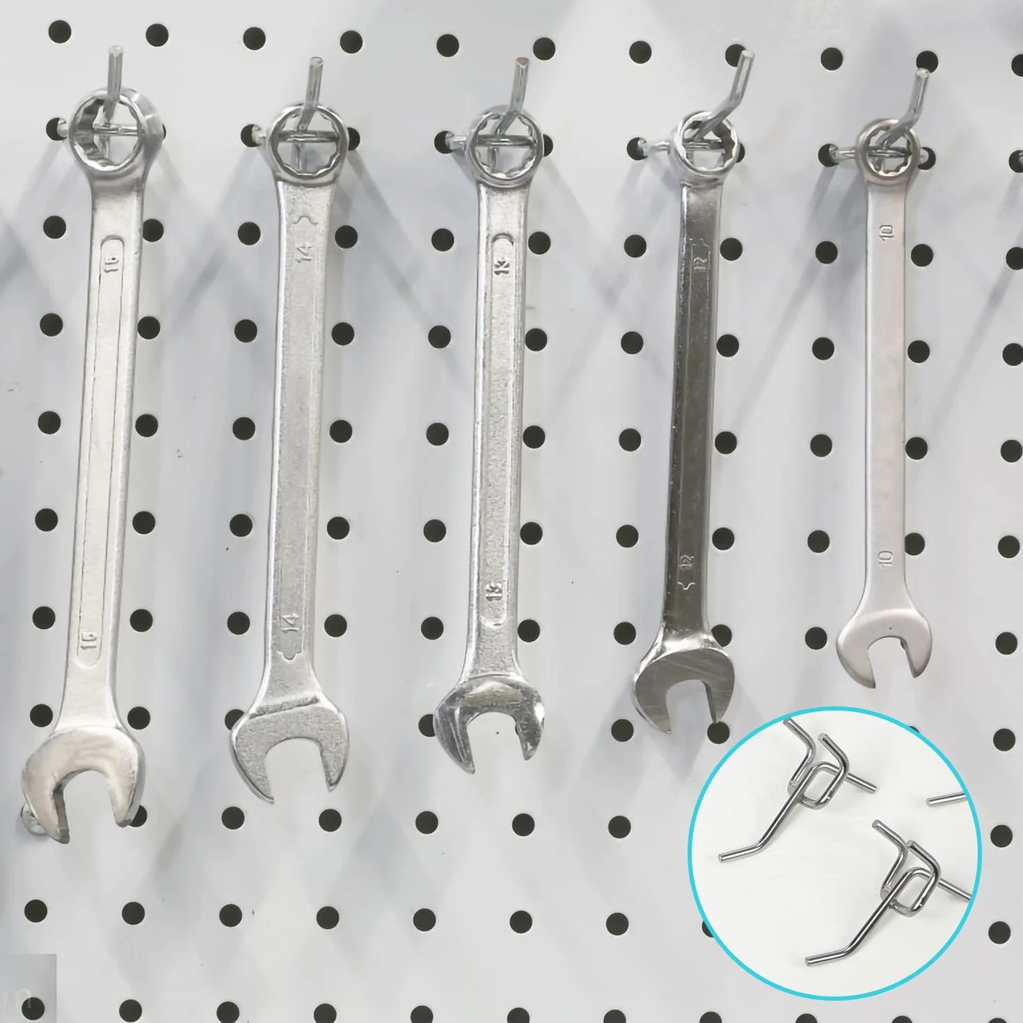 SAVITA 50 pezzi Ganci per Pannelli Forati, Spaziatura 25 mm, Spessore 32 mm, Lunghezza 50 mm, Argento
