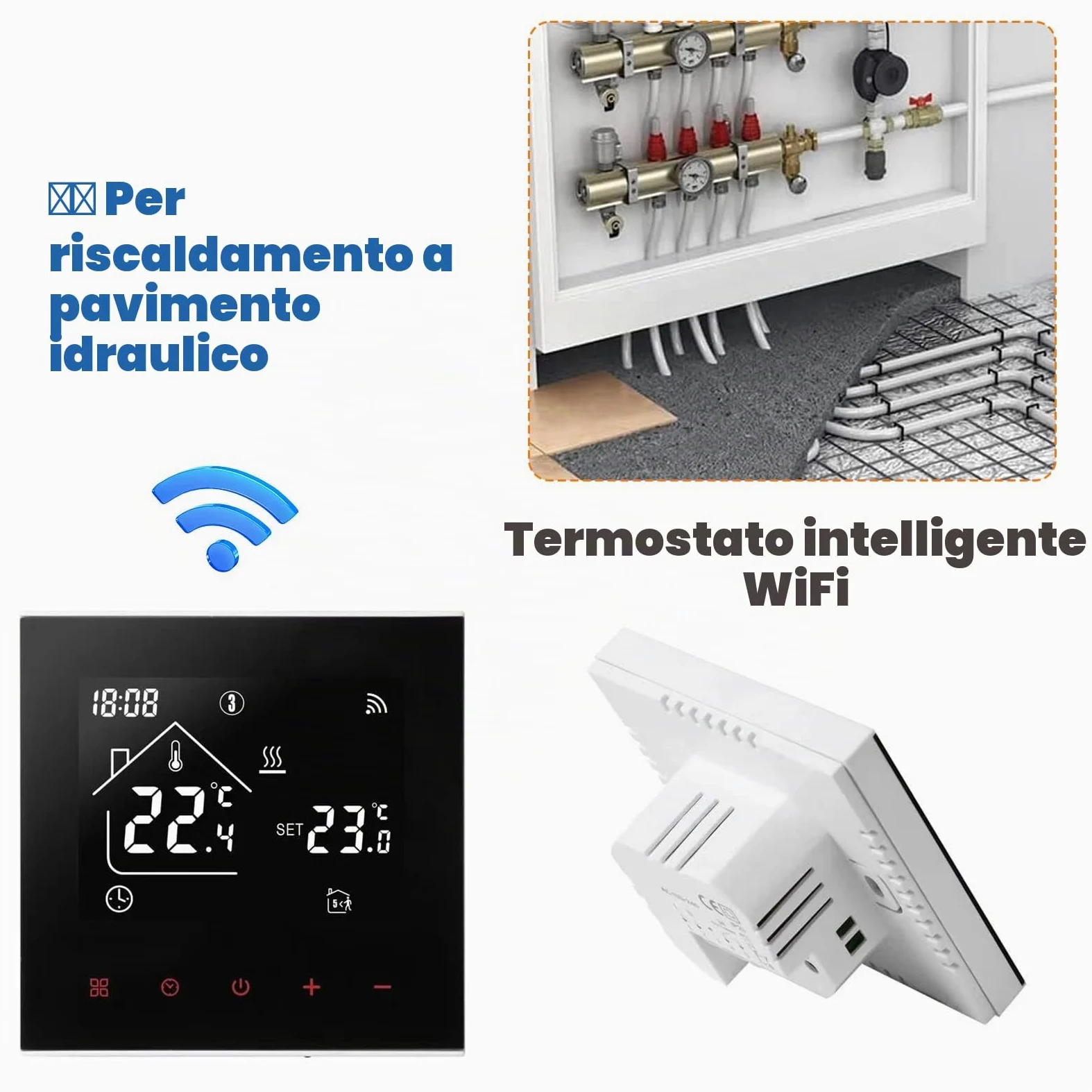 Tuya WiFi Termostato per riscaldamento a pavimento, con display a LED, touch screen, termostato digitale, compatibile con Alexa, Google Home (nero, acqua e riscaldamento a pavimento 3A)