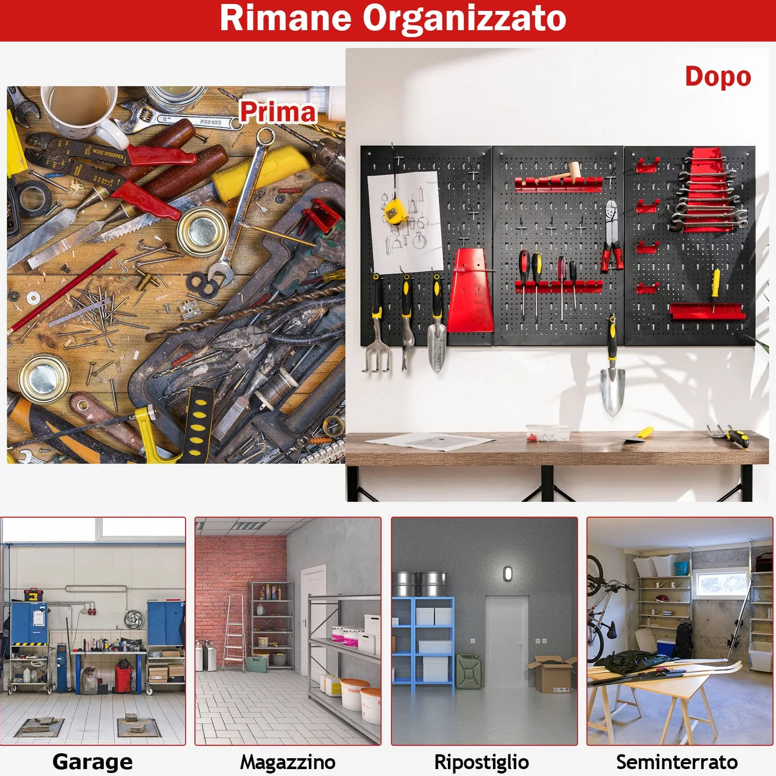 GYMAX Set di Pannello Portautensili, con Porta chiave inglese e Ganci, Adatto per Utensili di Tutte le Dimensioni, Compatto e Salvaspazio (Stile 2)