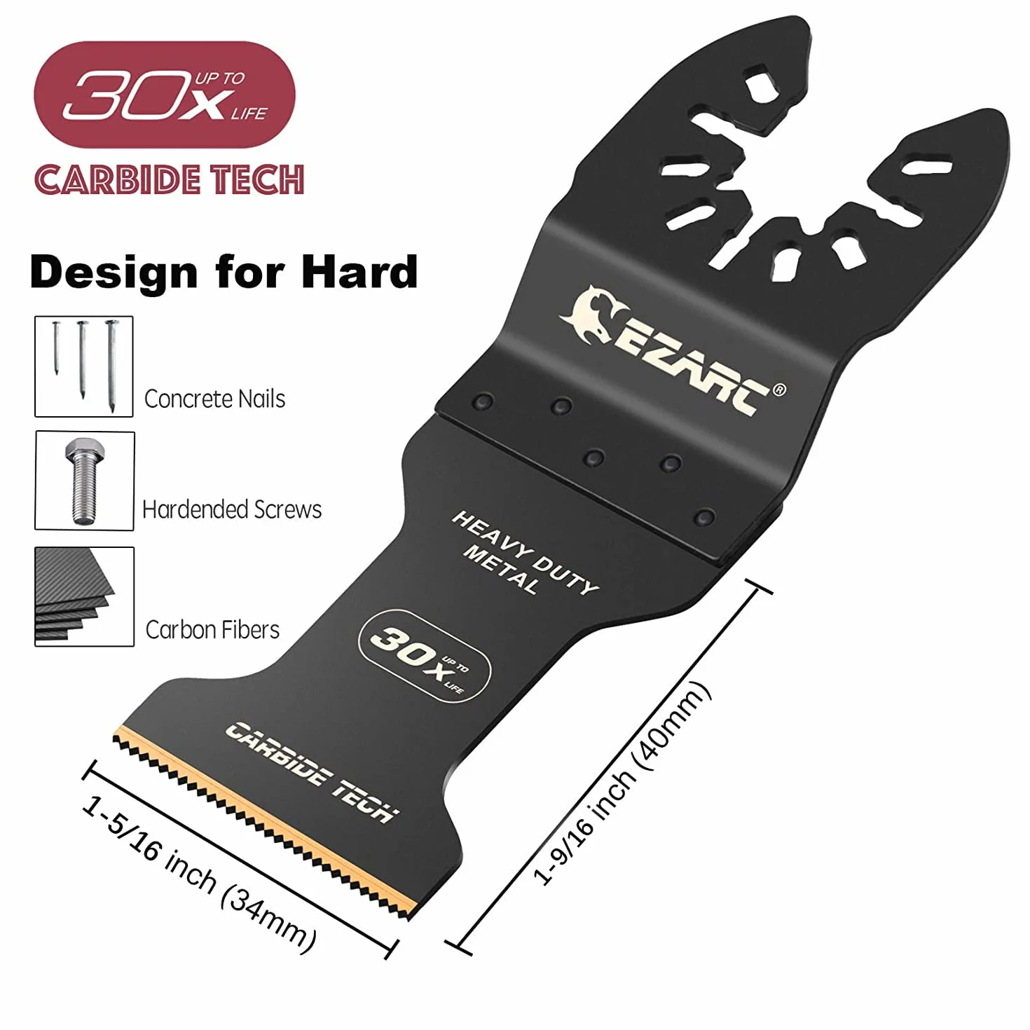 EZARC Lama al Carburo Multifunzione Accessori per Utensile Oscillante, Ideale per Materiale duro, Metallo Temprato, Chiodi, Bulloni e viti, 3 Pezzi