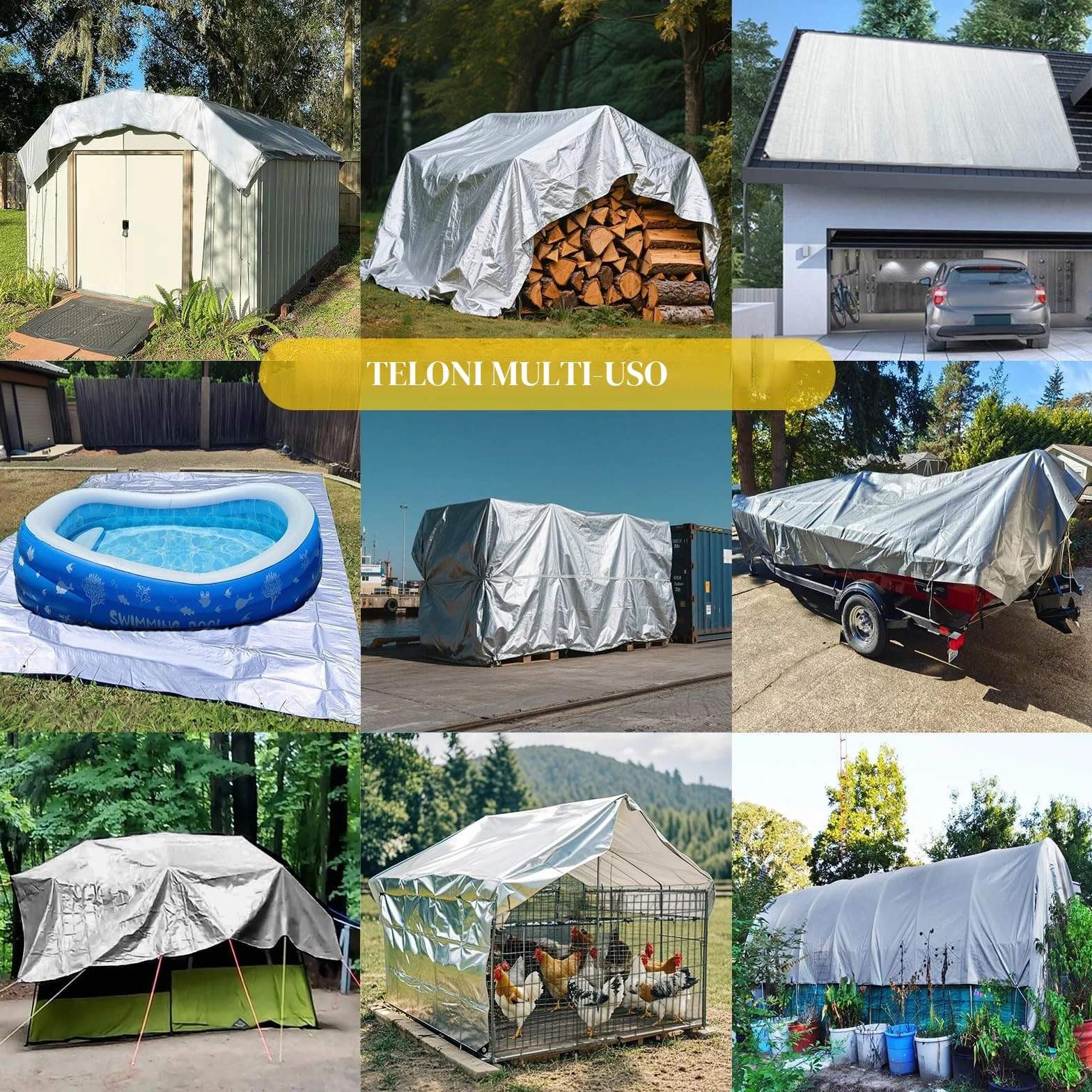 Telone Impermeabile per Esterno 2x4 m Telo Occhiellato Rinforzato in PE 160g/m² Copertura per Piscina Auto, Mobili da Giardino, Antipioggia e Antivento