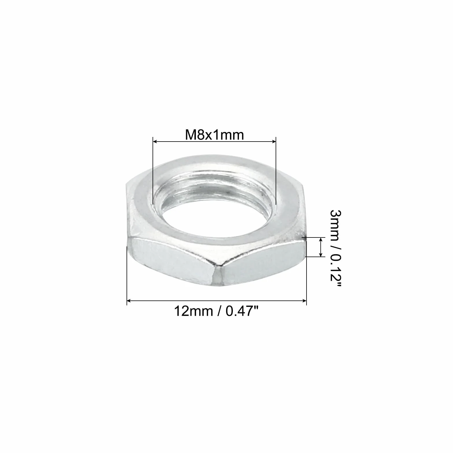 PATIKIL M8x1.0 Acciaio Dadi Esagonali 60pz Metrico Filettatura Dadi Viti Bullone Finitura Zincata 3mm Altezza