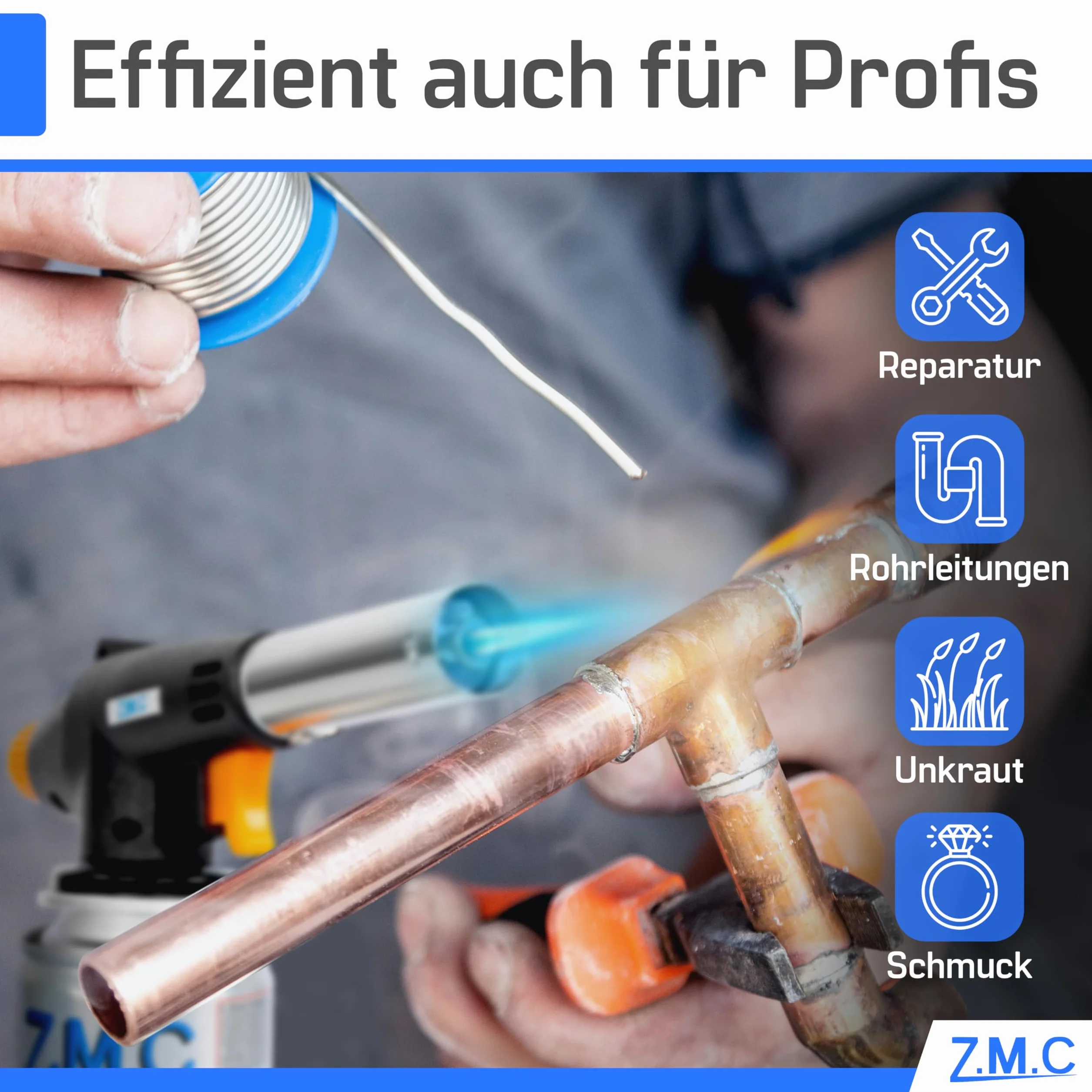 Bruciatore a gas Z.M.C 1300°C fiamma regolabile torcia saldatura cucina 28 cartucce 227g