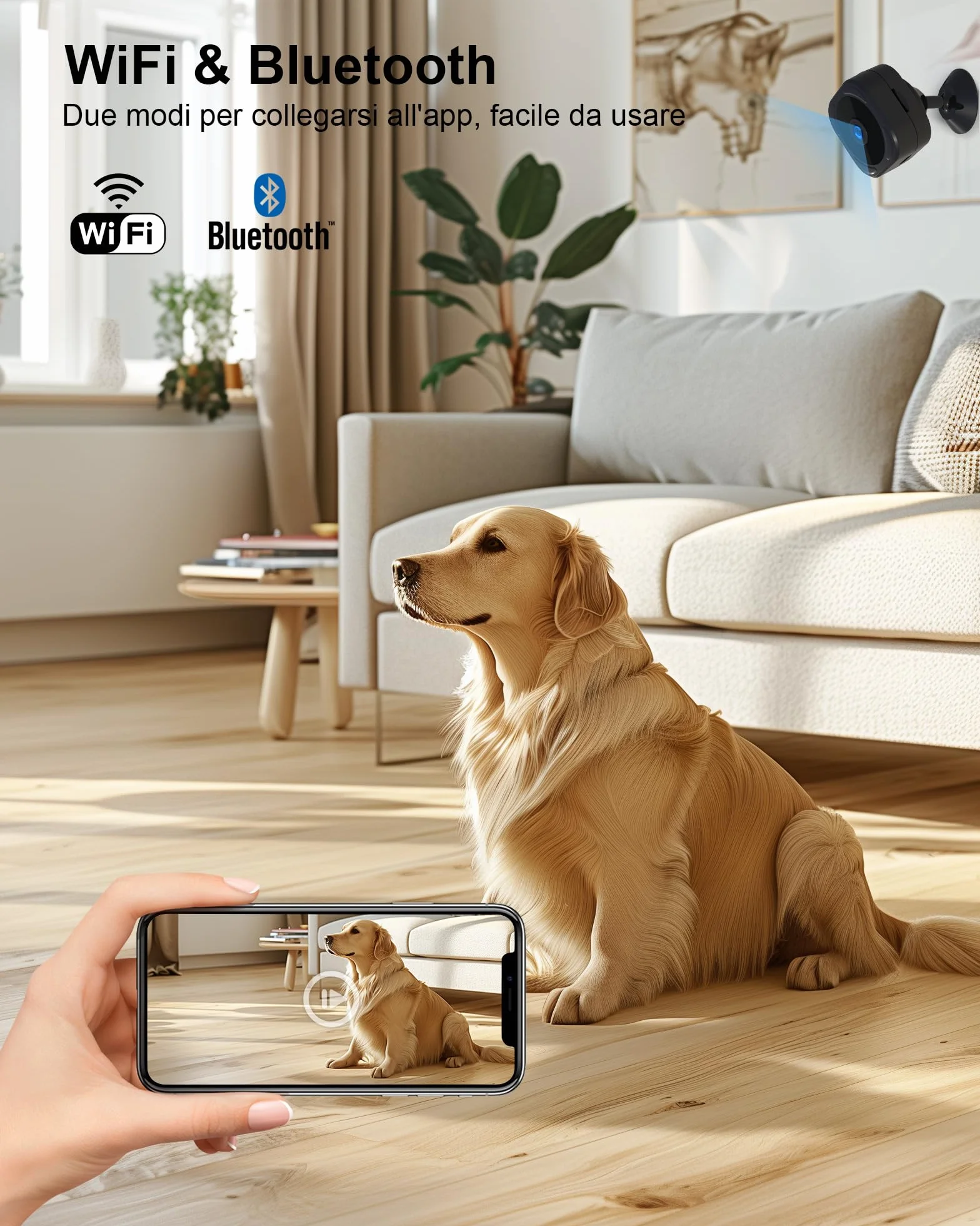 AOBOCAM Mini Telecamera WiFi Interno, Videocamera Sorveglianza 1080P, Visione Notturna, Rilevamento di Movimento, Controllo Remoto Con App (S)
