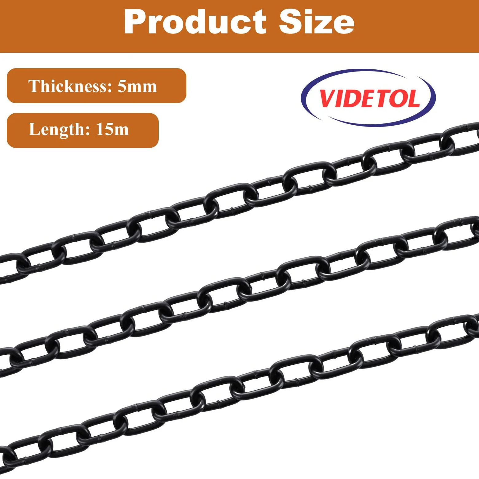 Catena in acciaio inox 304, lunghezza 15 m, maglie resistenti da 5 mm, in acciaio zincato nero saldato, per cancelli di recinzione, porte del garage, catene a battente e serratura di sicurezza