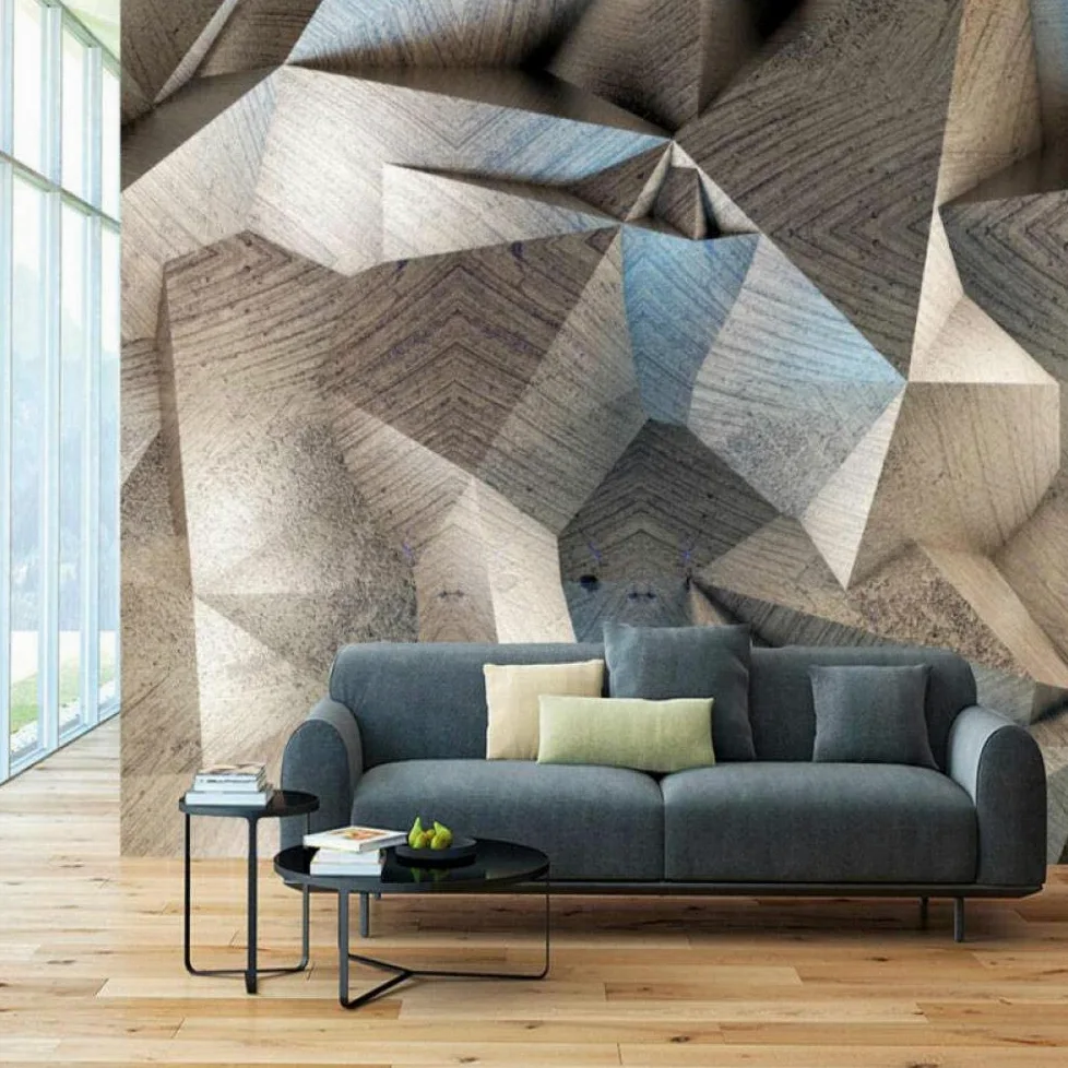 Moderno 3D Stile Industriale Geometrico Grigio Carta Da Parati Adesivi Murali Stick E Peel Carta Da Parati Rimovibile Murale Per Soggiorno Ufficio Ristorante Dell' 350 (larghezza) x 256 (altezza) cm