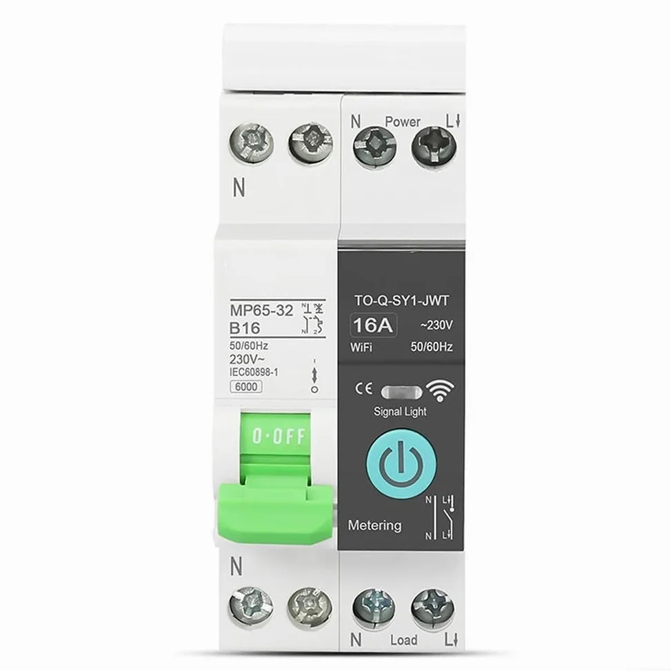 WiFi Smart MCB 16A con contatore per app tuya telecomando WiFi | Controllo remoto tramite app, utilizzabile in tutto il mondo, nessun limite di distanza, compatibile con tuya e Smart Life