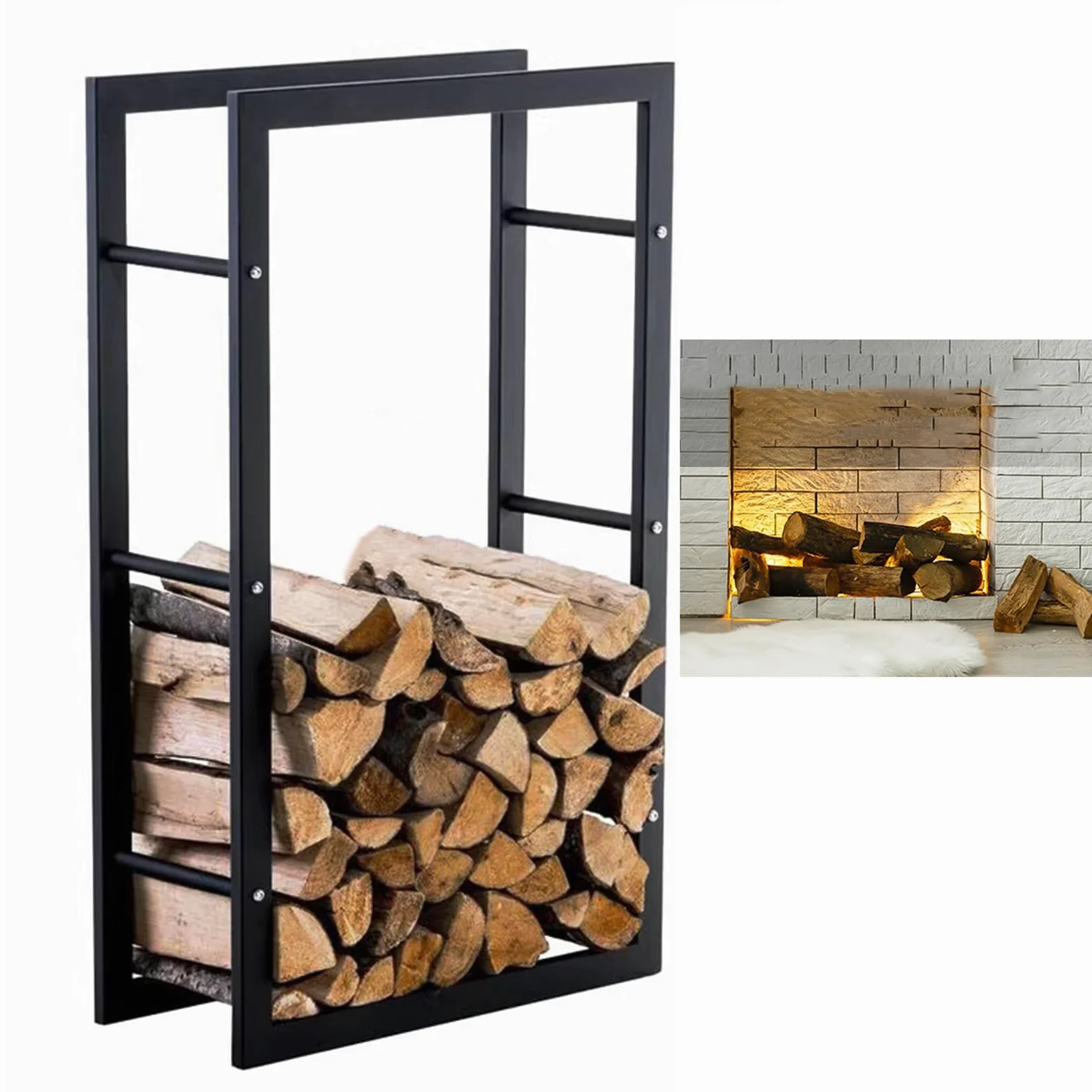 Portalegna da 2 Piedi per Camino Interno ed Esterno, portalegna Resistente per braciere/conservazione Legna, Supporto per accatastamento Legna,