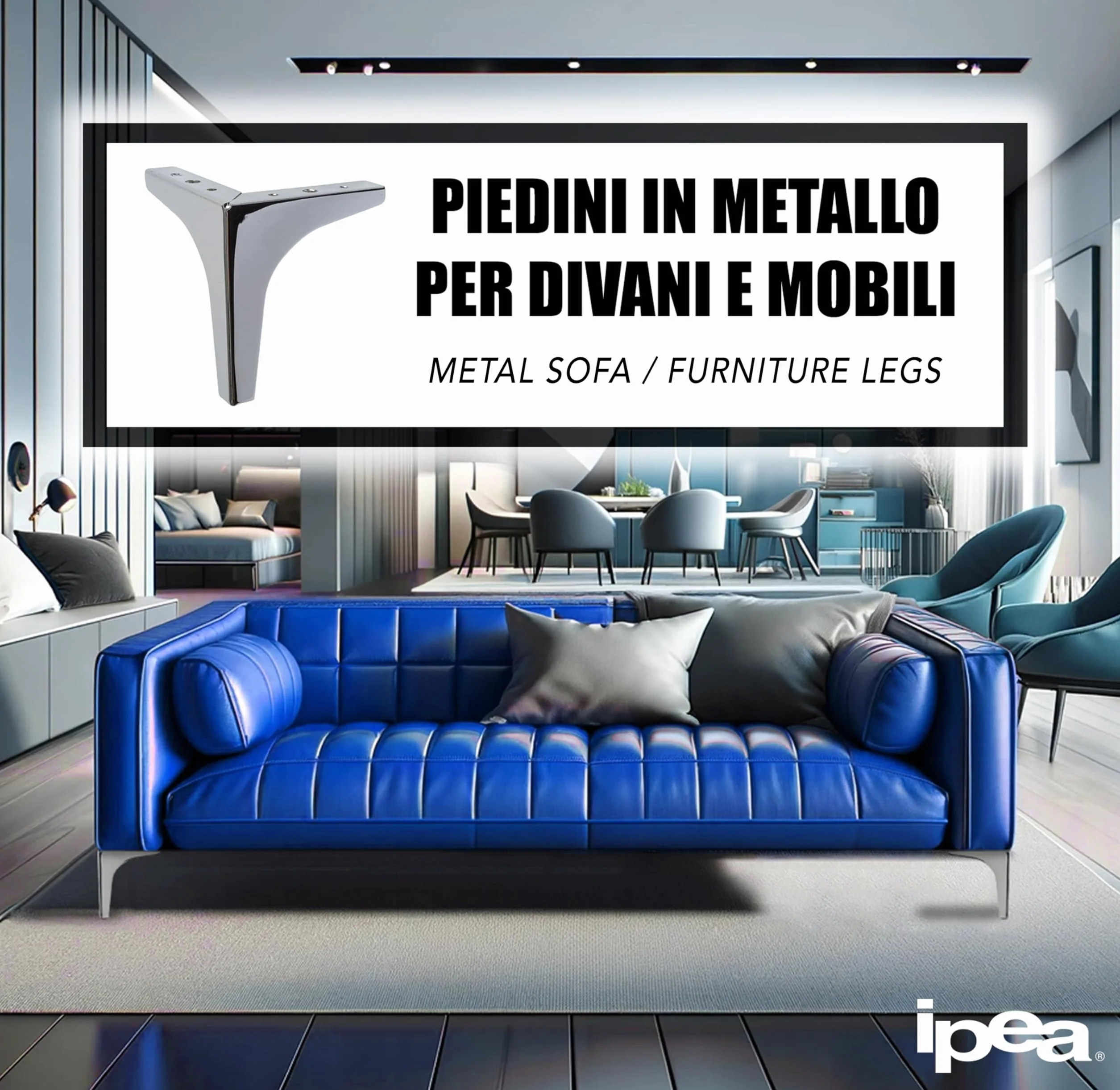 IPEA META Piedini per Mobili e Divani Set di 4 Gambe in Ferro Cromato Altezza 170 mm