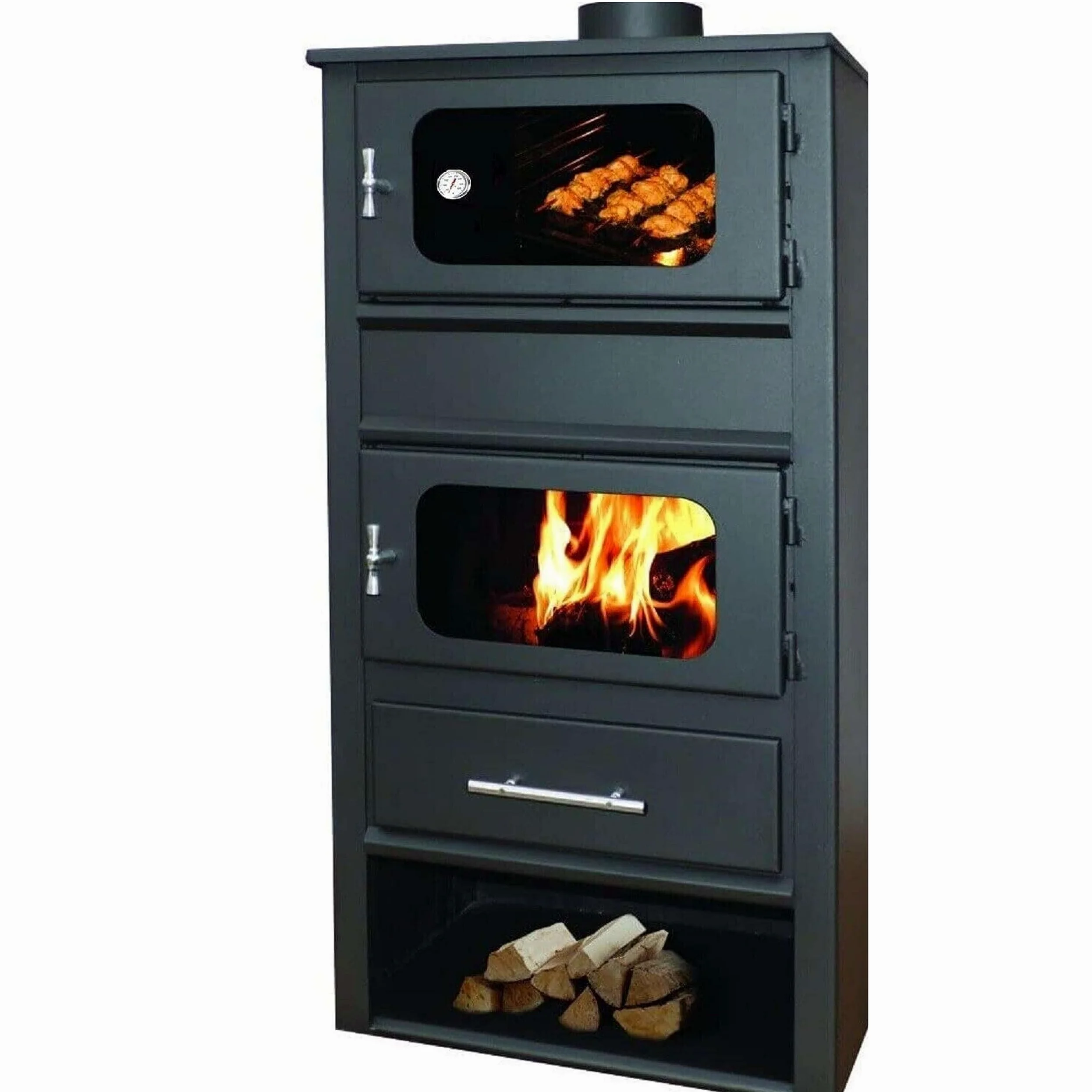 Stufa a Legna Idro Termostufa con Forno in Acciaio 10,9 kW Firenze Idro con Termometro con Vetro Ceramico Ampia vista fuoco Caldaia Termosifoni