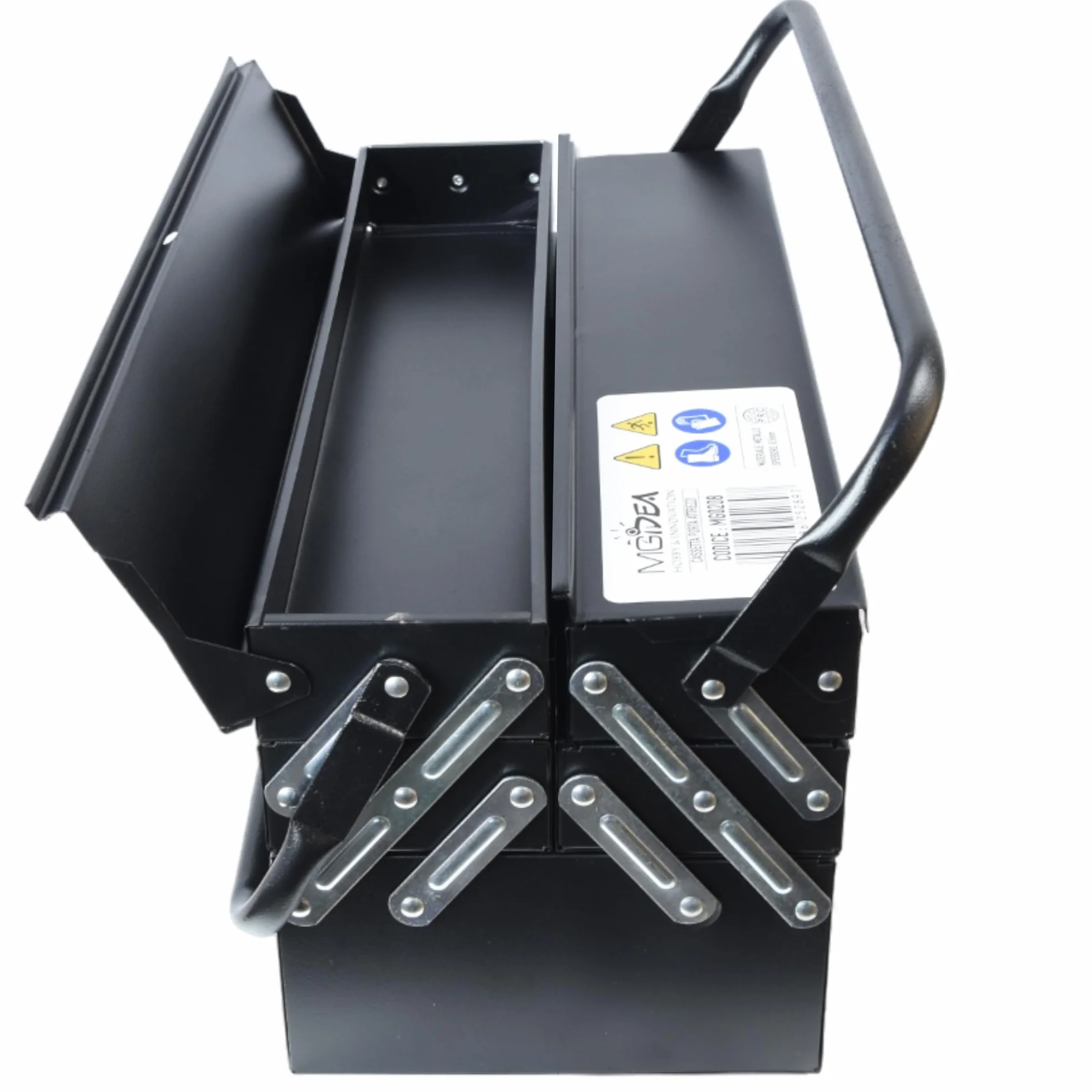 Valigetta porta attrezzi in metallo 5 scomparti acciaio nero opaco professionale 470x300x200 mm
