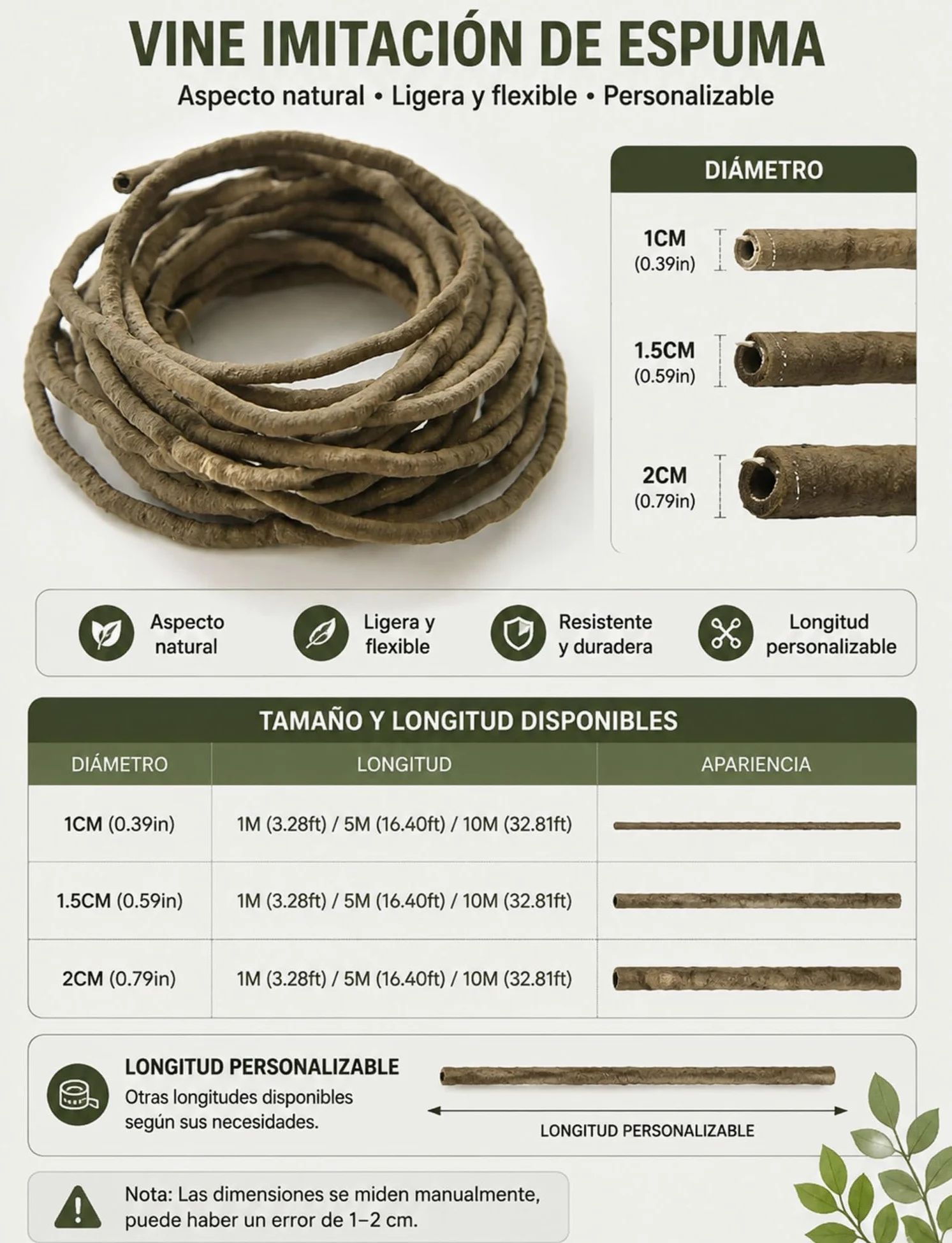 Copricavo esterno flessibile effetto liana e corteccia | Guaina effetto corteccia per protezione cavi e decorazione giardino(2x500cm)