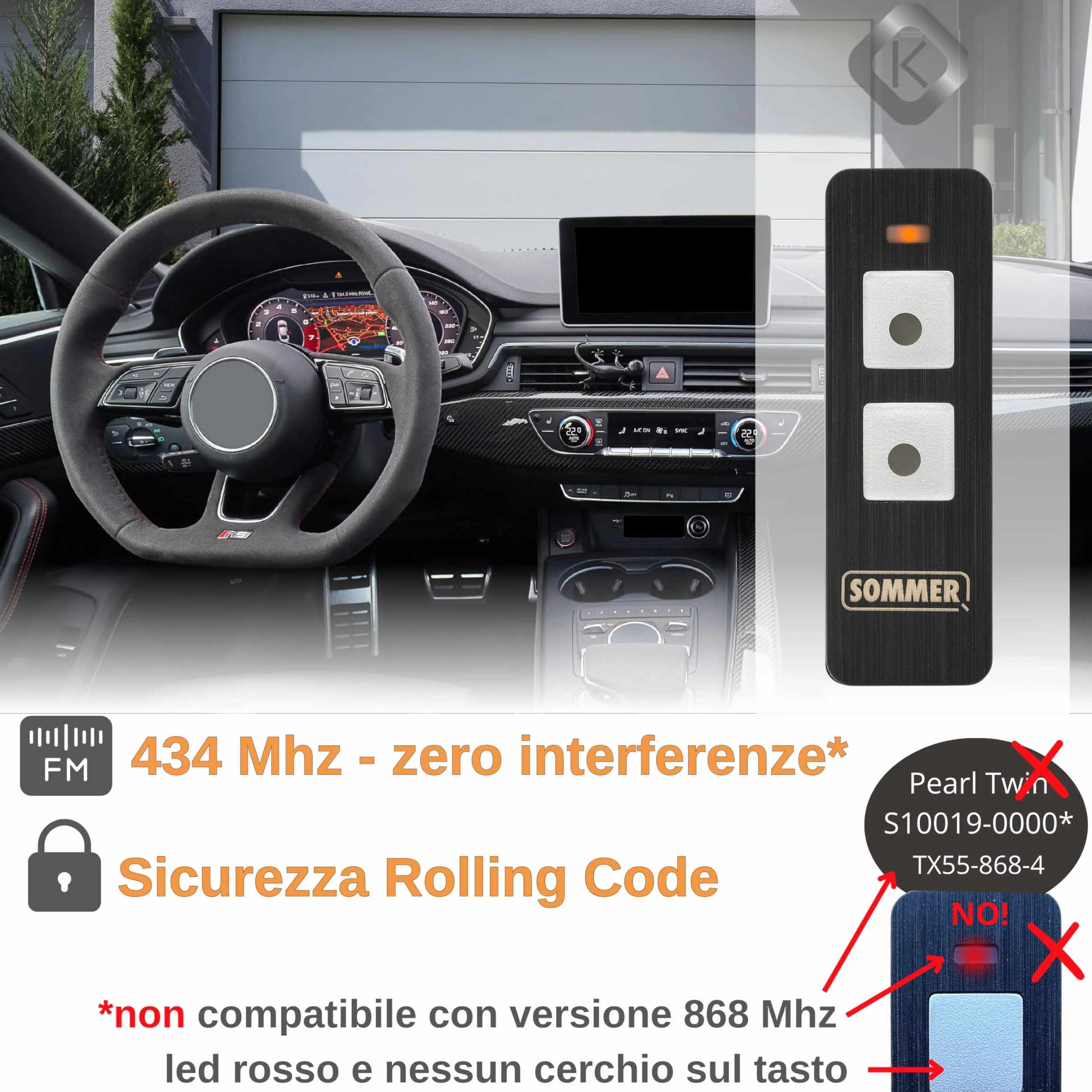 Koomando Telecomando S13071 TX-55-434-4 Originale Sommer 2 tasti 434 Mhz FM per porte garage Breda