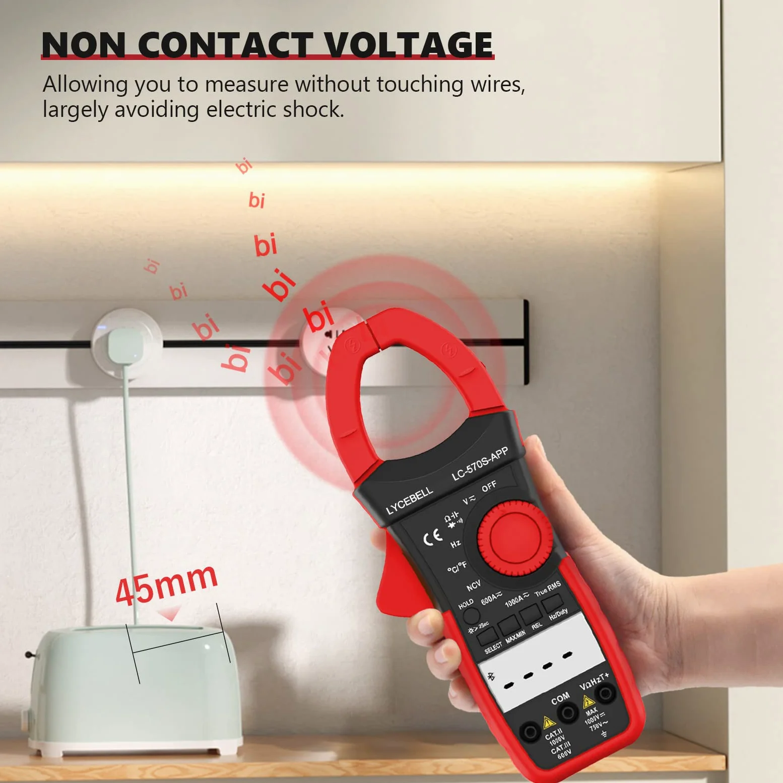 Pinza Amperometrica, LC-570S-APP Bluetooth Multimetro a Pinza TRMS per AC/DC Corrente Tensione Resistenza Cap Frequenza Diodo Continuità Temperatura NCV con Retroilluminazione